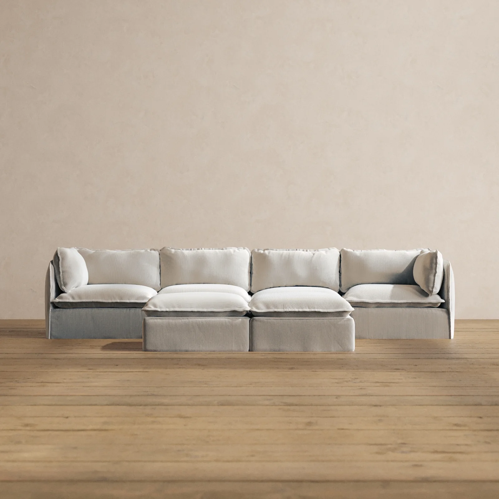 Slipcover Only - Modular Washable 4-Seater + Bench Ottoman in Milk