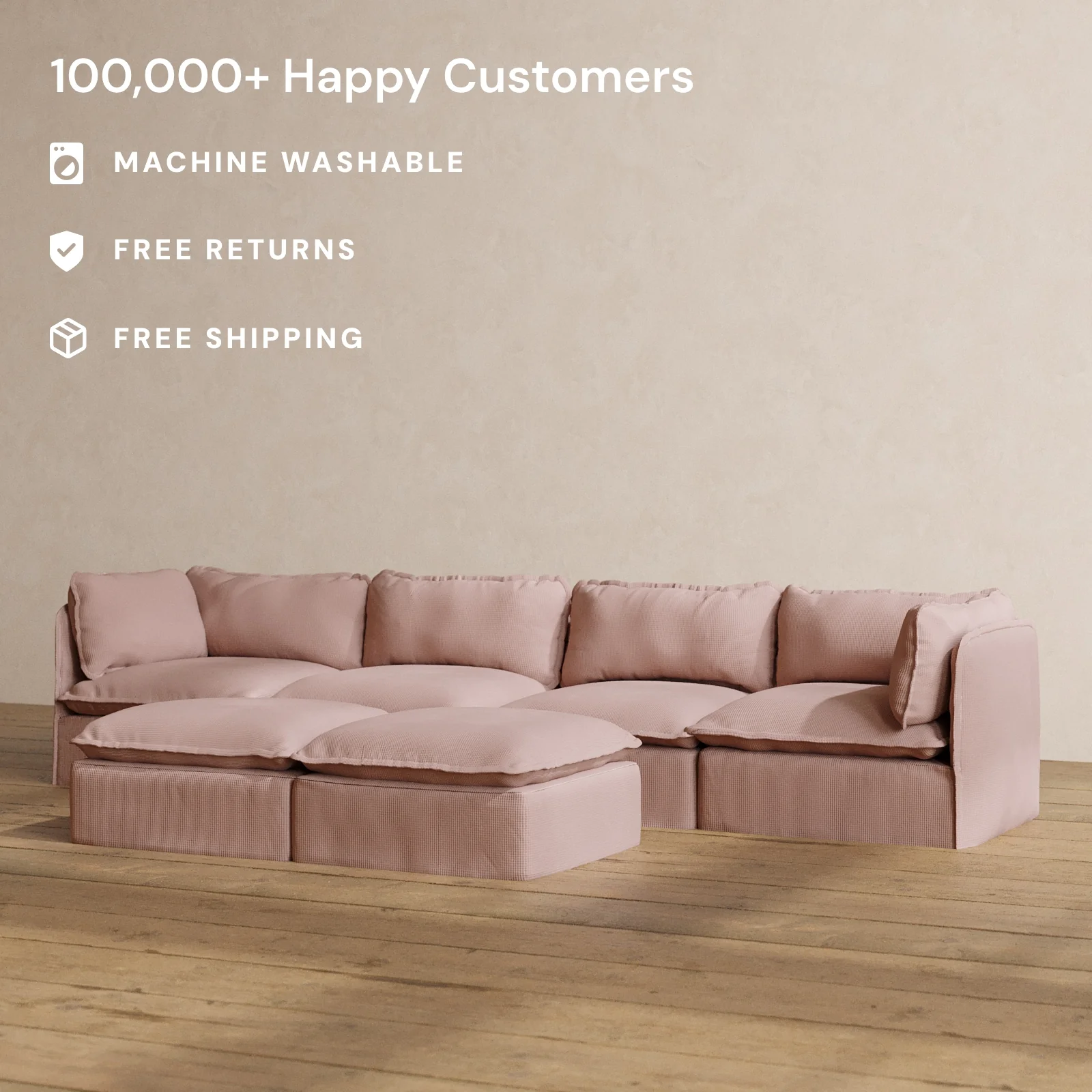 Slipcover Only - Modular Washable 4-Seater + Bench Ottoman in Sakura - Image 2