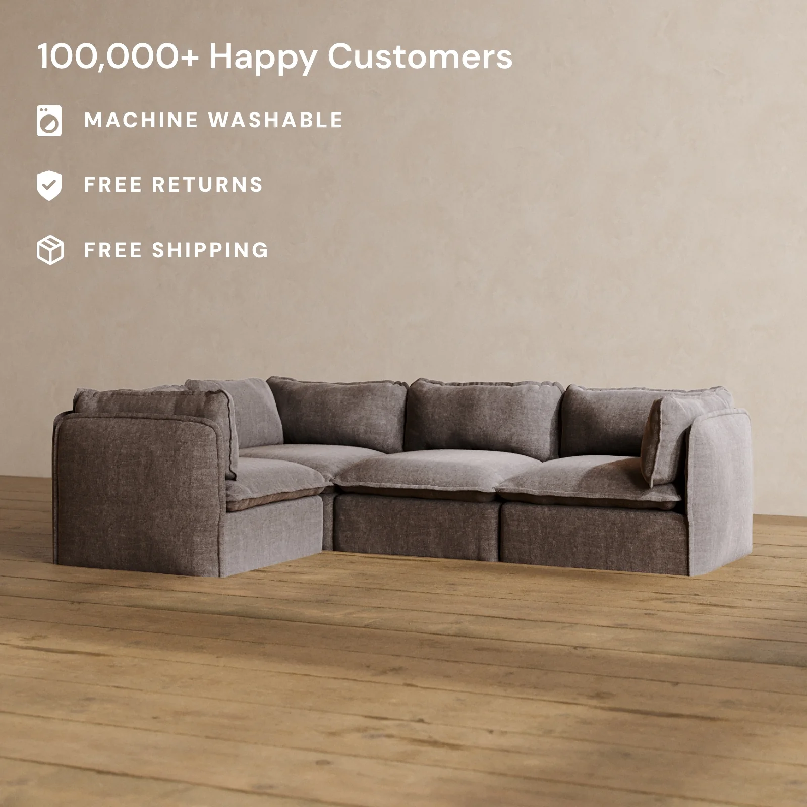 Slipcover Only - Modular Washable 4-Seater Corner Sectional in Caviar - Image 2