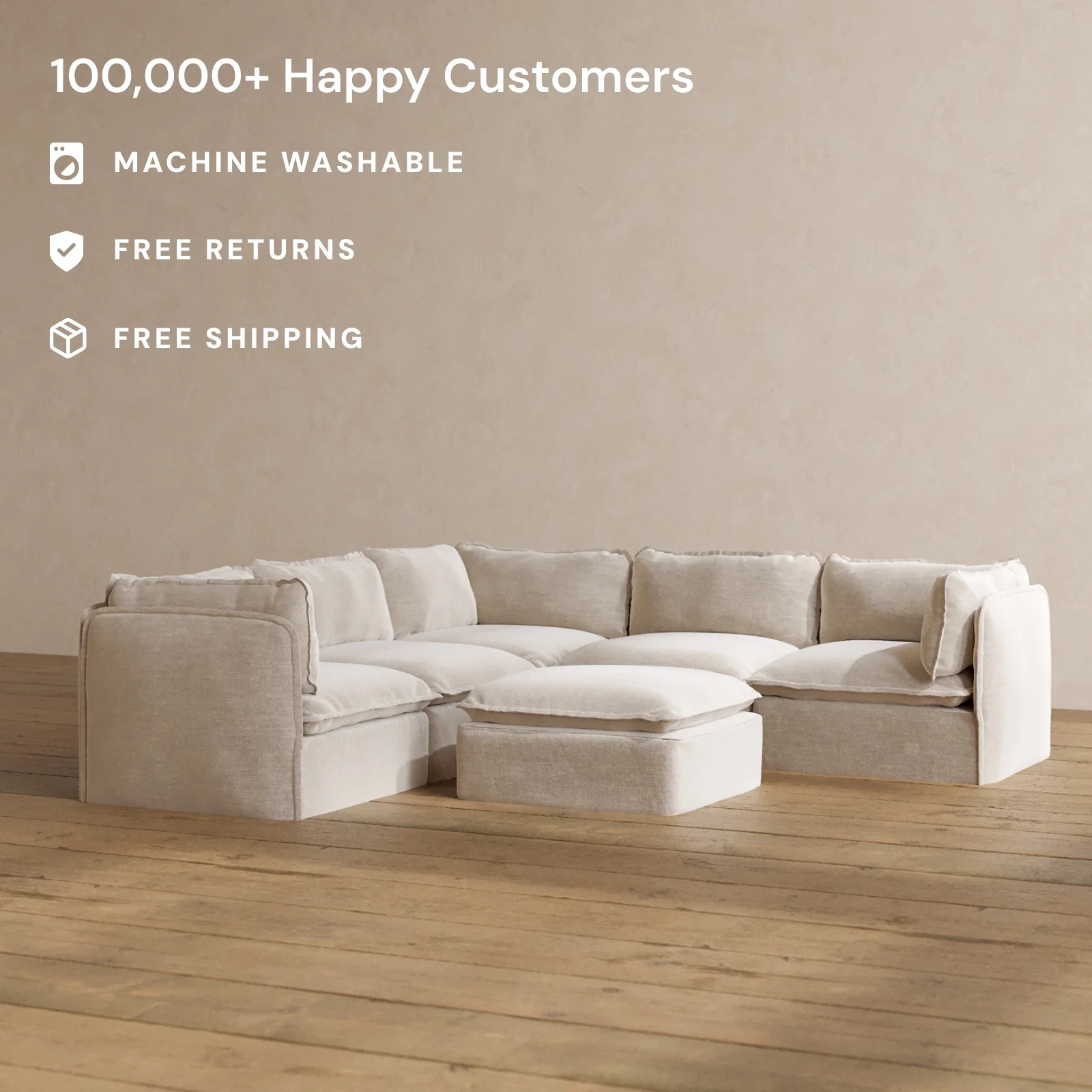 Slipcover Only - Modular Washable 4-Seater Corner Sectional + Ottoman in Mist - Image 2
