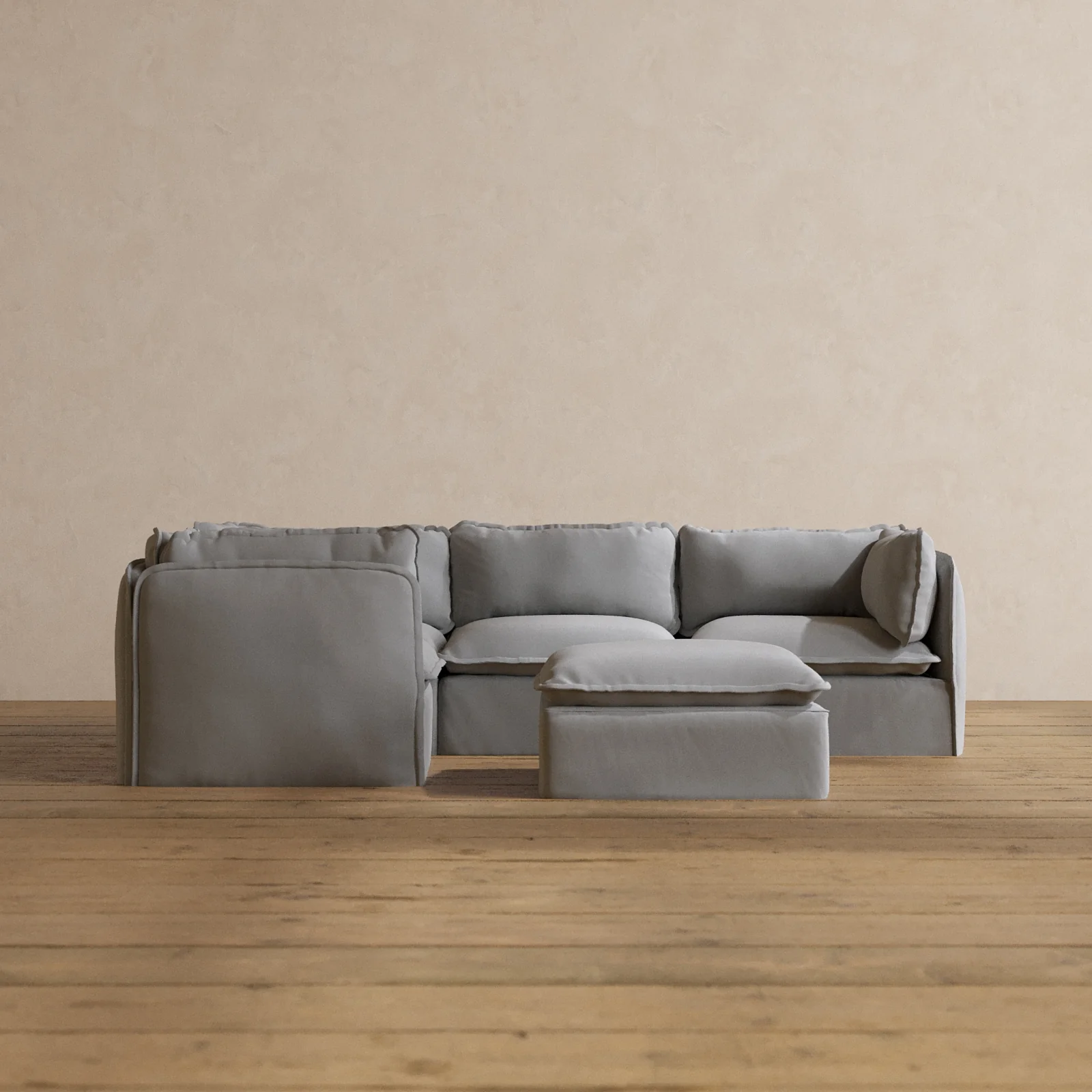 Slipcover Only - Modular Washable 4-Seater Corner Sectional + Ottoman in Pumice