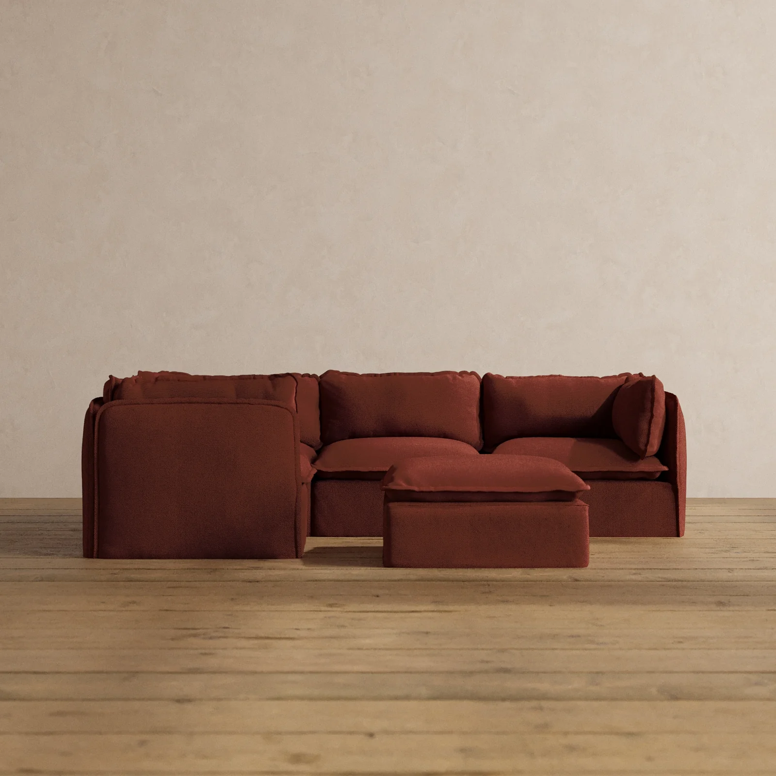 Slipcover Only - Modular Washable 4-Seater Corner Sectional + Ottoman in Rust
