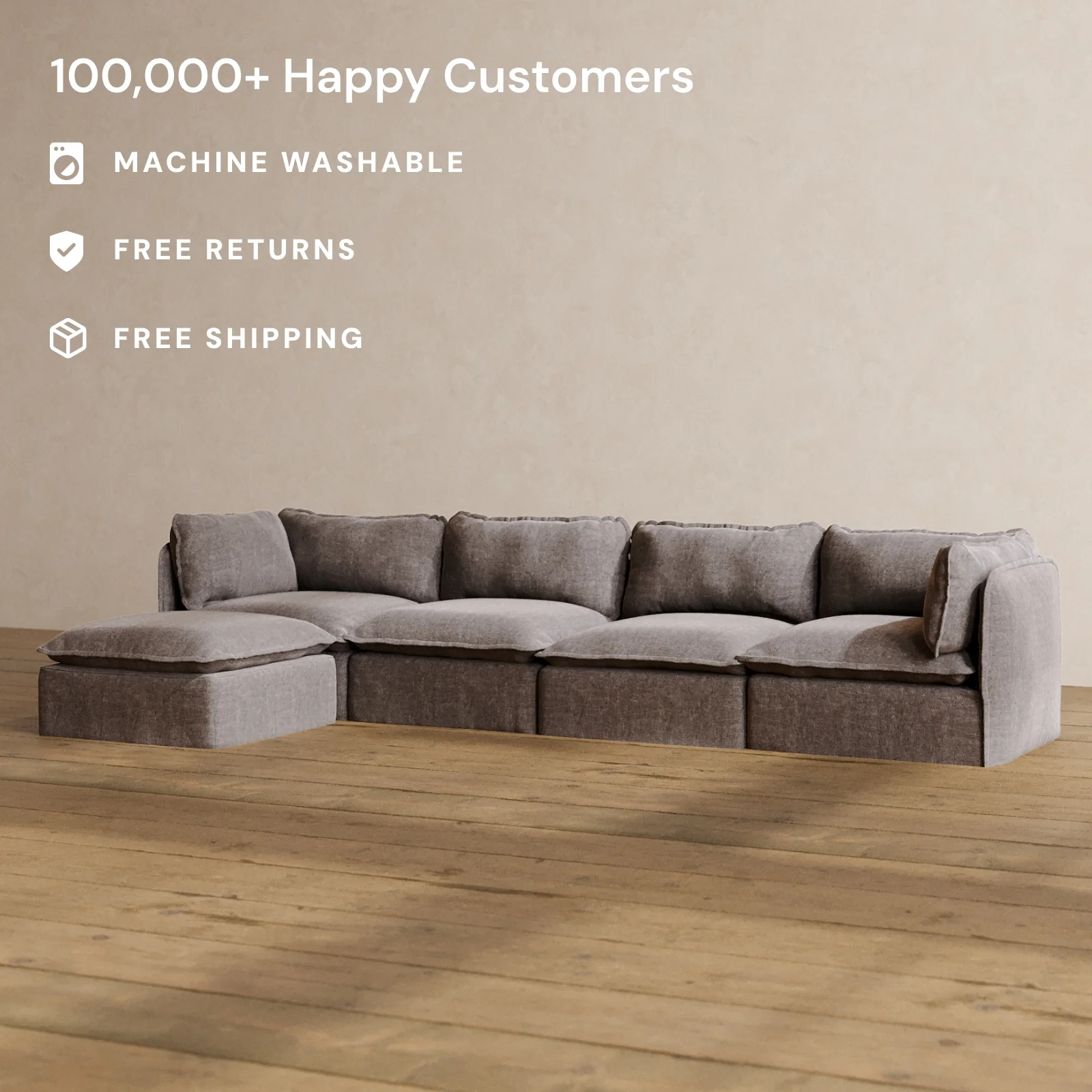 Slipcover Only - Modular Washable 4-Seater Sectional in Caviar - Image 2
