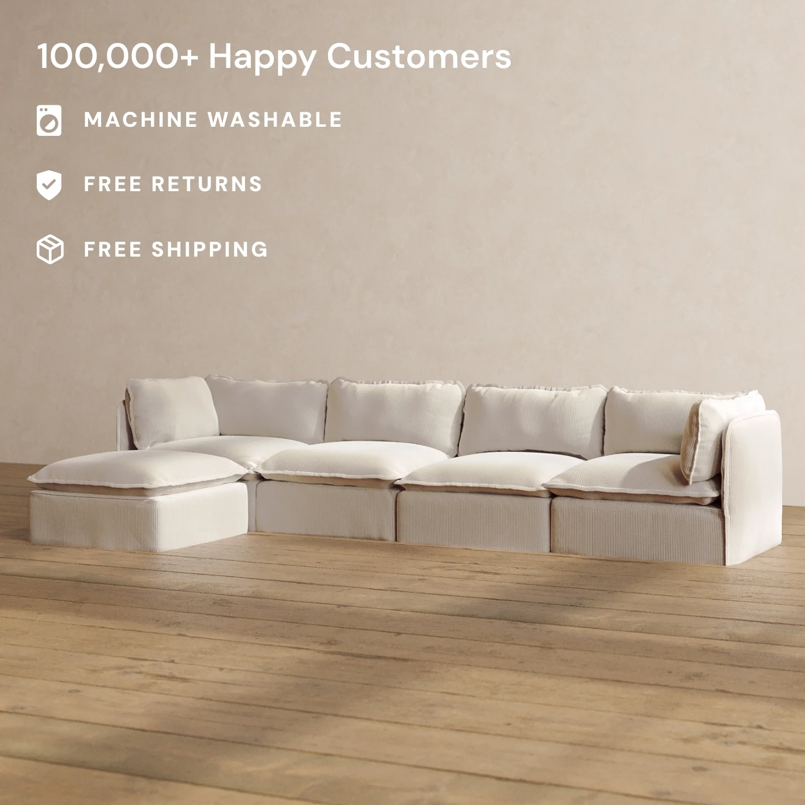 Slipcover Only - Modular Washable 4-Seater Sectional in Milk - Image 2