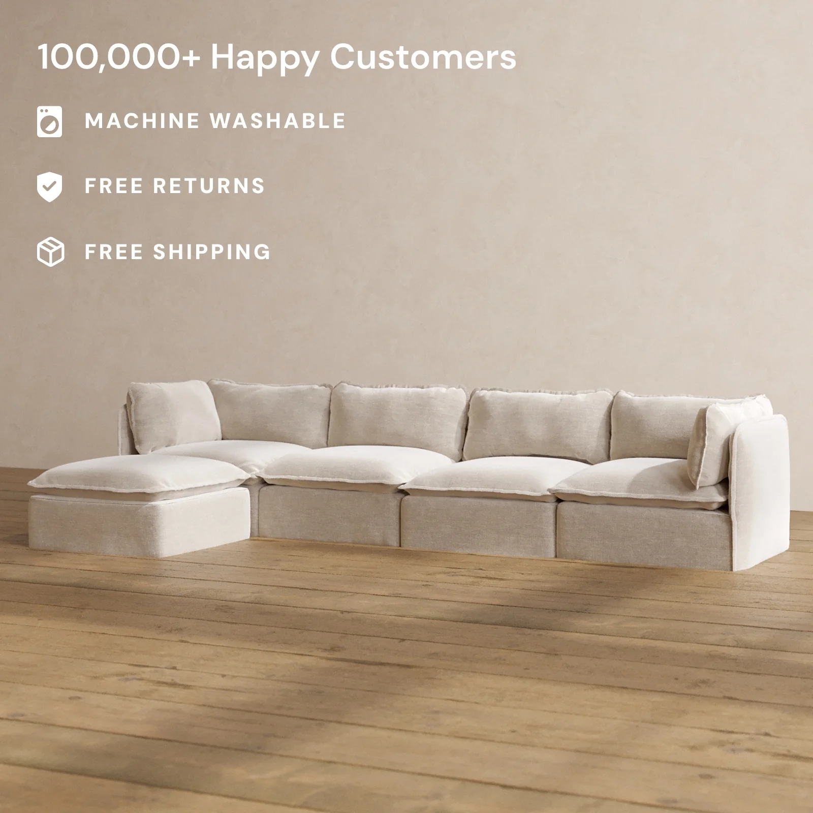 Slipcover Only - Modular Washable 4-Seater Sectional in Mist - Image 2