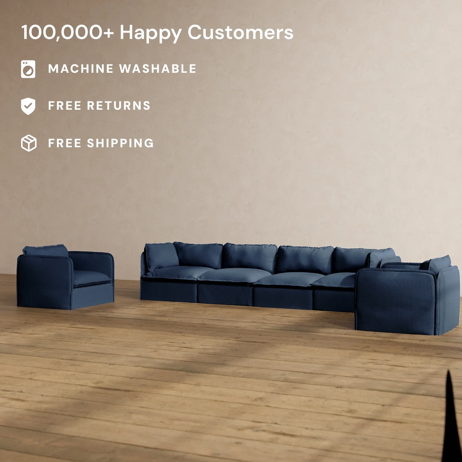 Slipcover Only - Modular Washable 4-Seater Sofa + Armchair Set in Sumi - Image 2