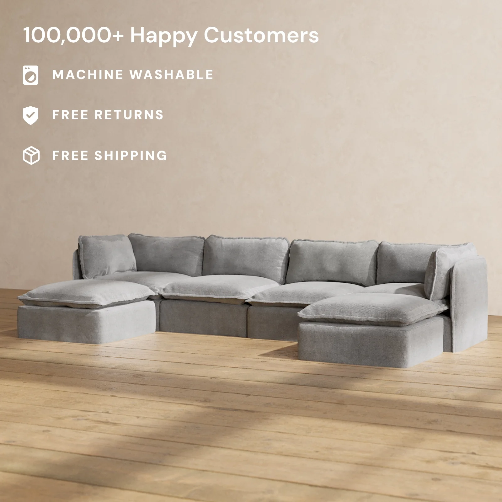 Slipcover Only - Modular Washable 4-Seater U-Sectional in Ash - Image 2