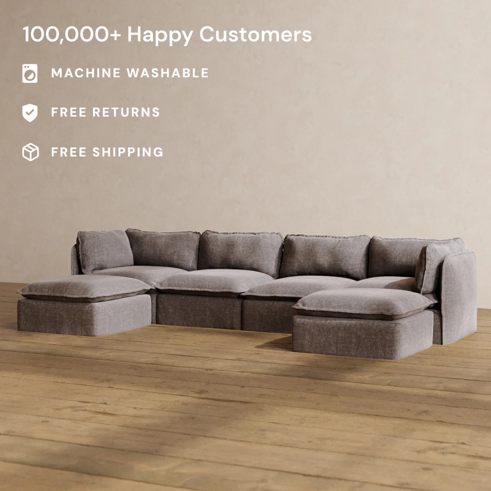 Slipcover Only - Modular Washable 4-Seater U-Sectional in Caviar - Image 2