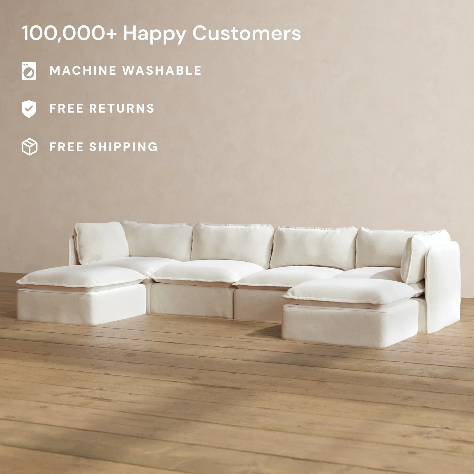 Slipcover Only - Modular Washable 4-Seater U-Sectional in Coco - Image 2