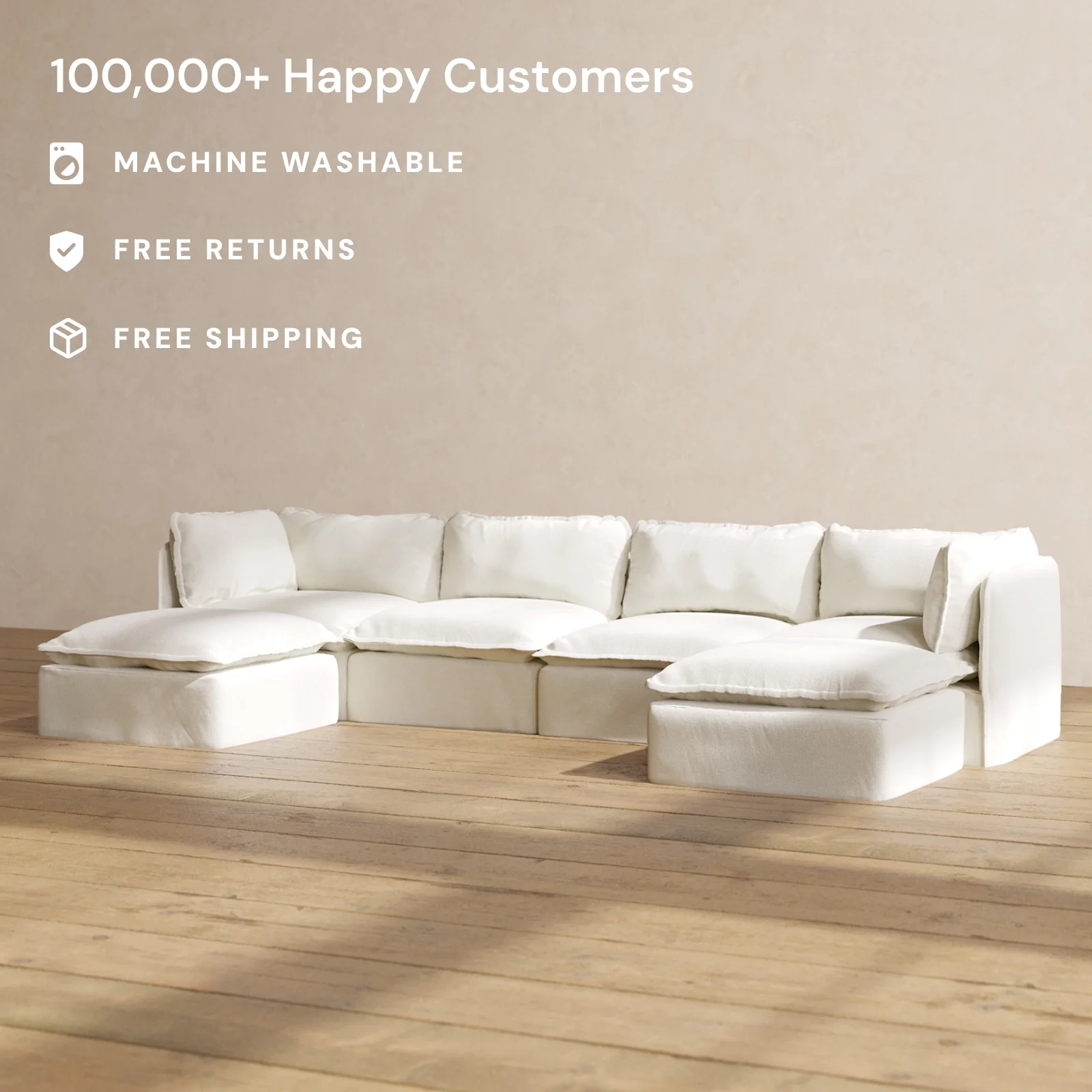 Slipcover Only - Modular Washable 4-Seater U-Sectional in Eggshell - Image 2