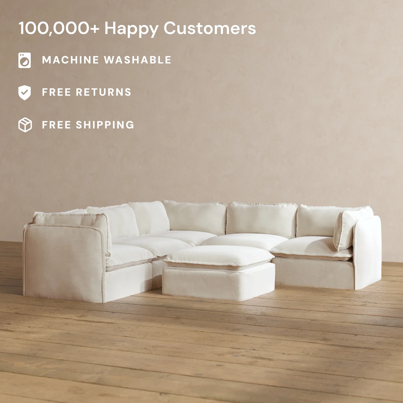 Slipcover Only - Modular Washable 5-Seater Corner Sectional + Ottoman in Coco - Image 2