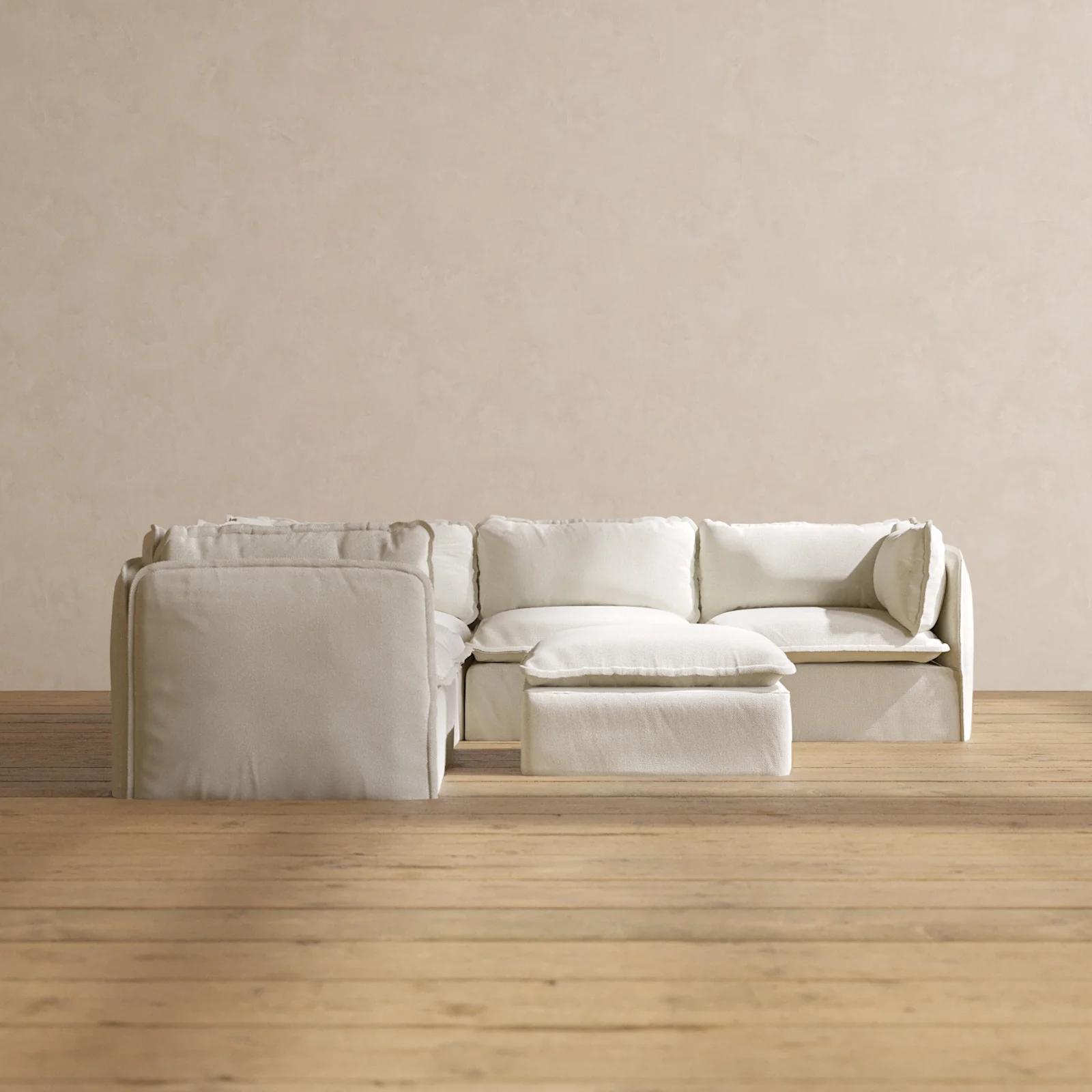 Slipcover Only - Modular Washable 5-Seater Corner Sectional + Ottoman in Eggshell