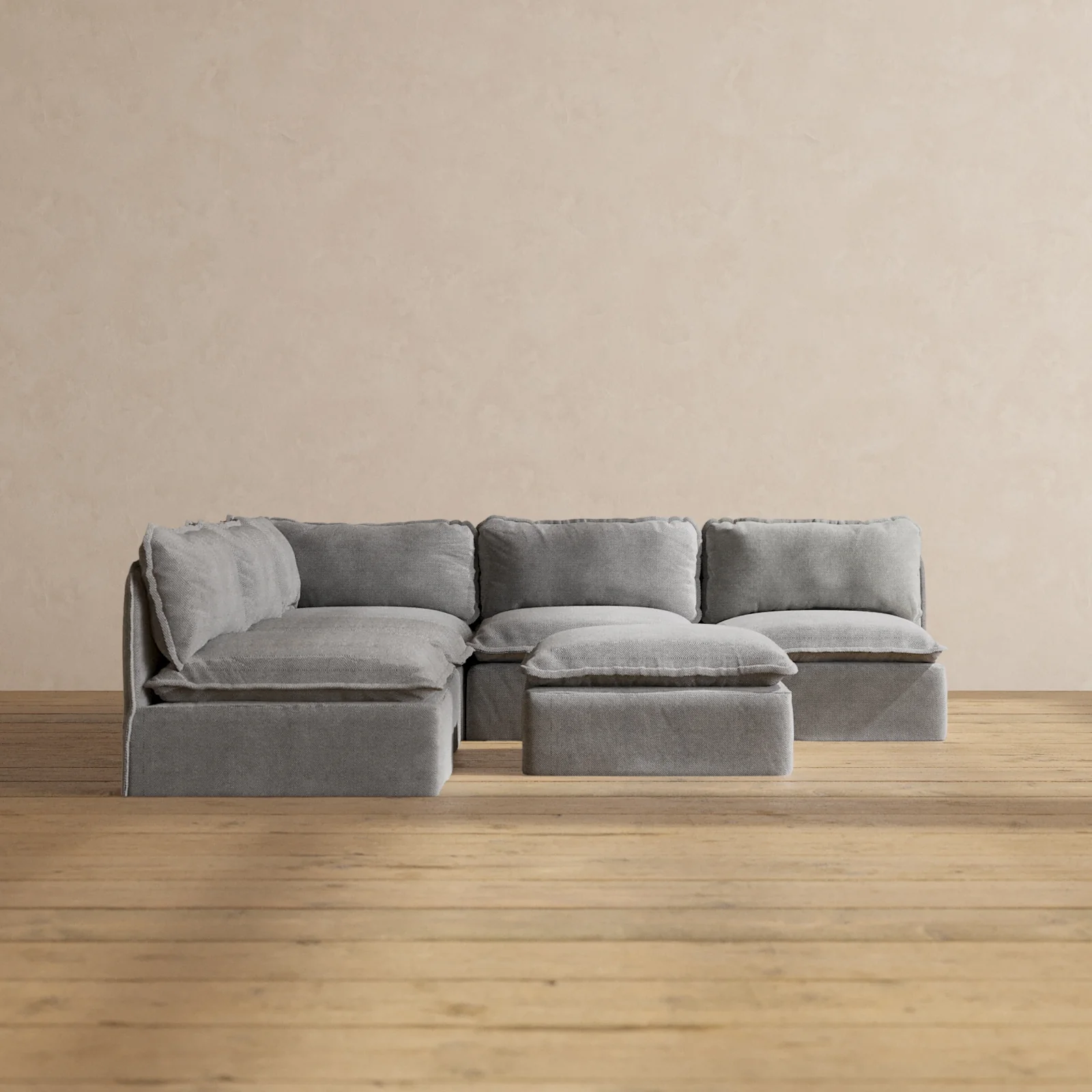 Slipcover Only - Modular Washable 5-Seater Open-Ends Corner Sectional + Ottoman in Ash