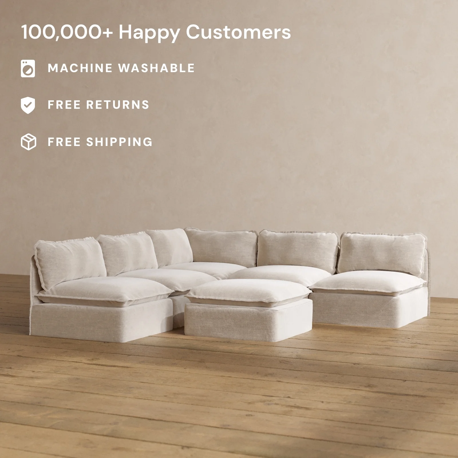 Slipcover Only - Modular Washable 5-Seater Open-Ends Corner Sectional + Ottoman in Mist - Image 2