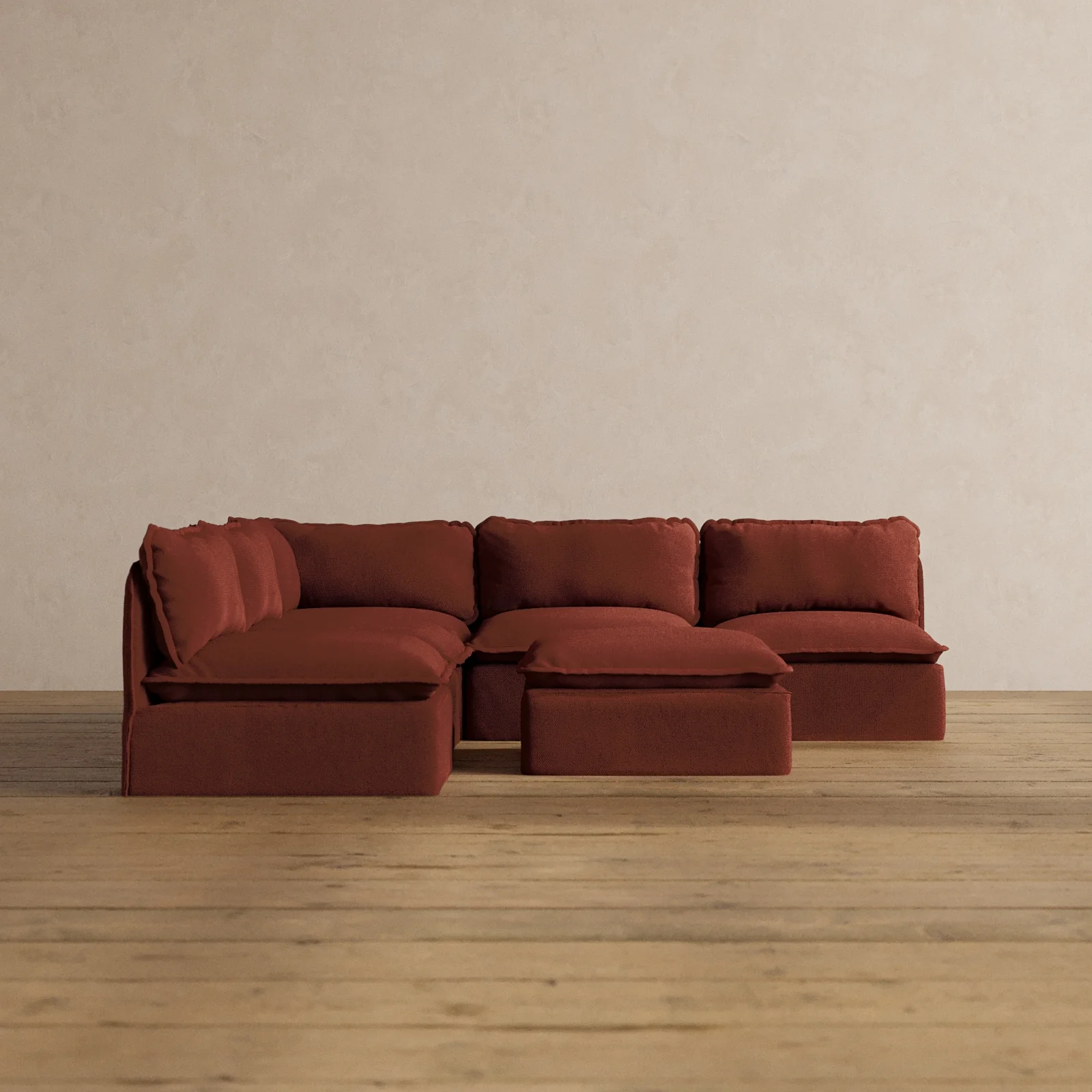 Slipcover Only - Modular Washable 5-Seater Open-Ends Corner Sectional + Ottoman in Rust