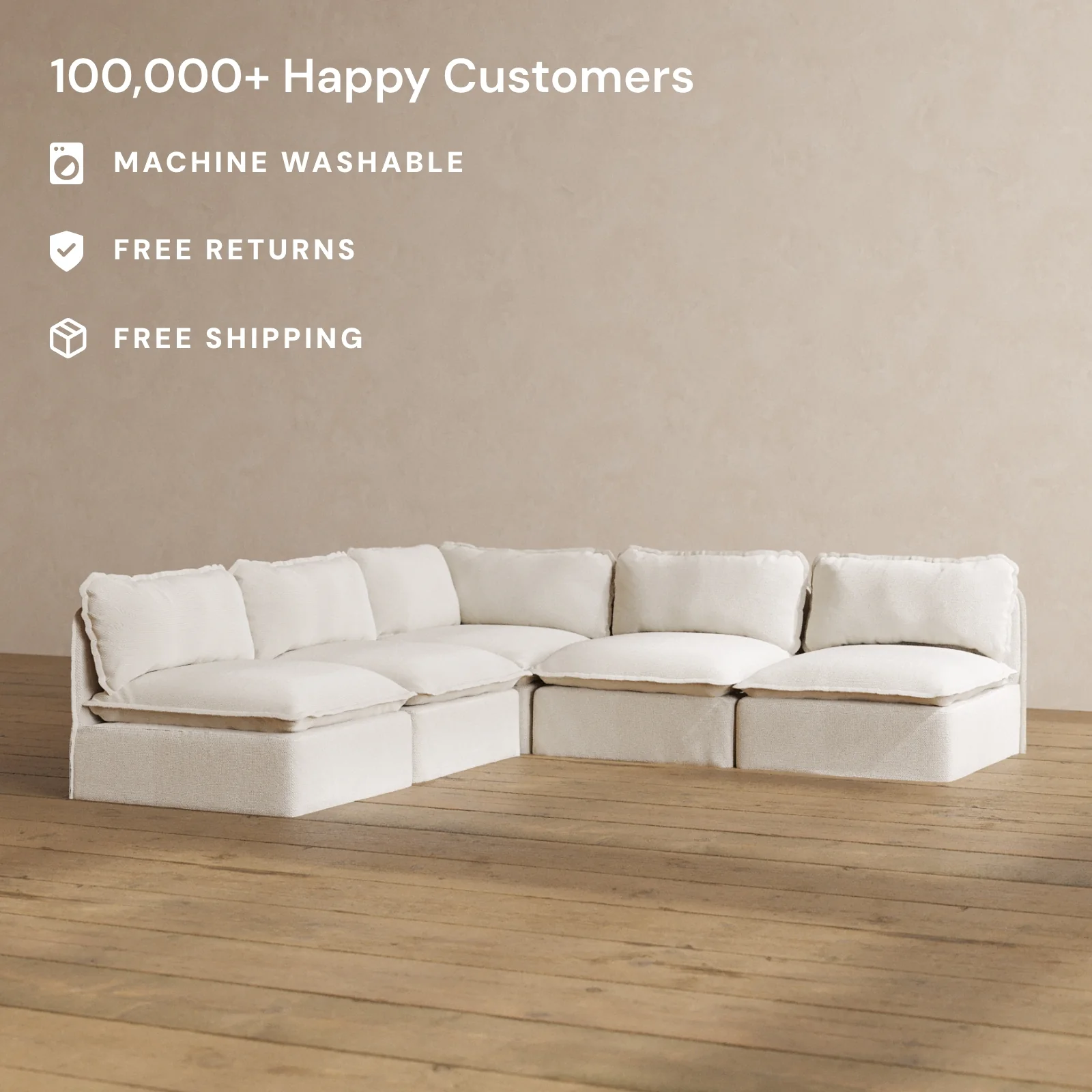 Slipcover Only - Modular Washable 5-Seater Open-Ends Corner Sectional in Powder - Image 2