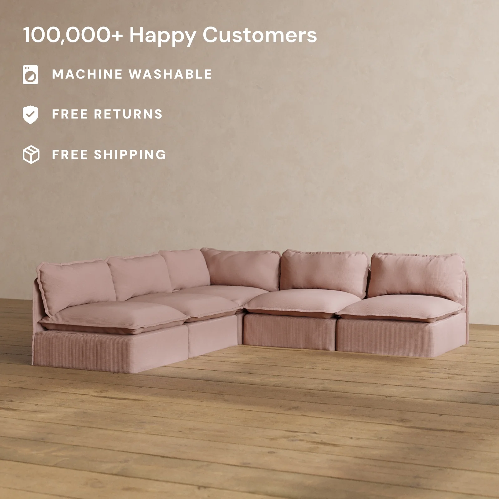 Slipcover Only - Modular Washable 5-Seater Open-Ends Corner Sectional in Sakura - Image 2