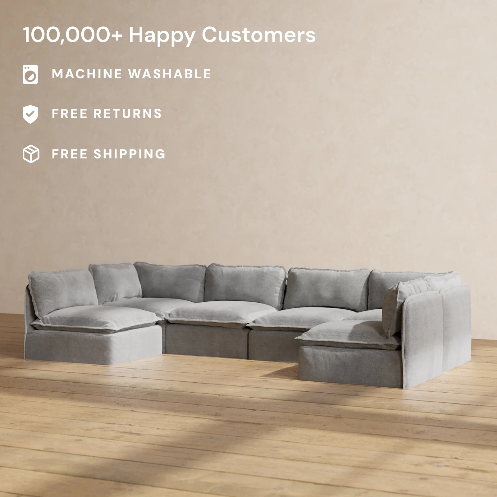 Slipcover Only - Modular Washable 6-Seater Open-Ends U-Sectional in Ash - Image 2