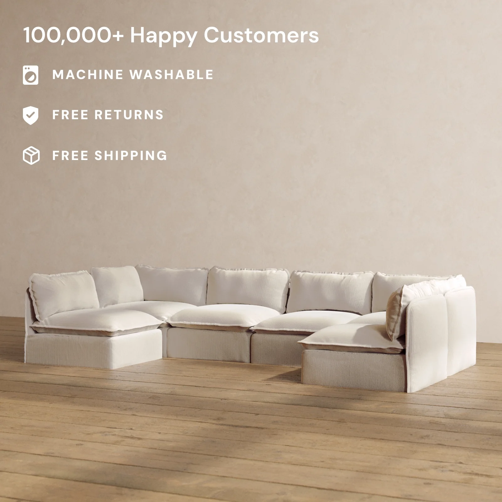 Slipcover Only - Modular Washable 6-Seater Open-Ends U-Sectional in Milk - Image 2