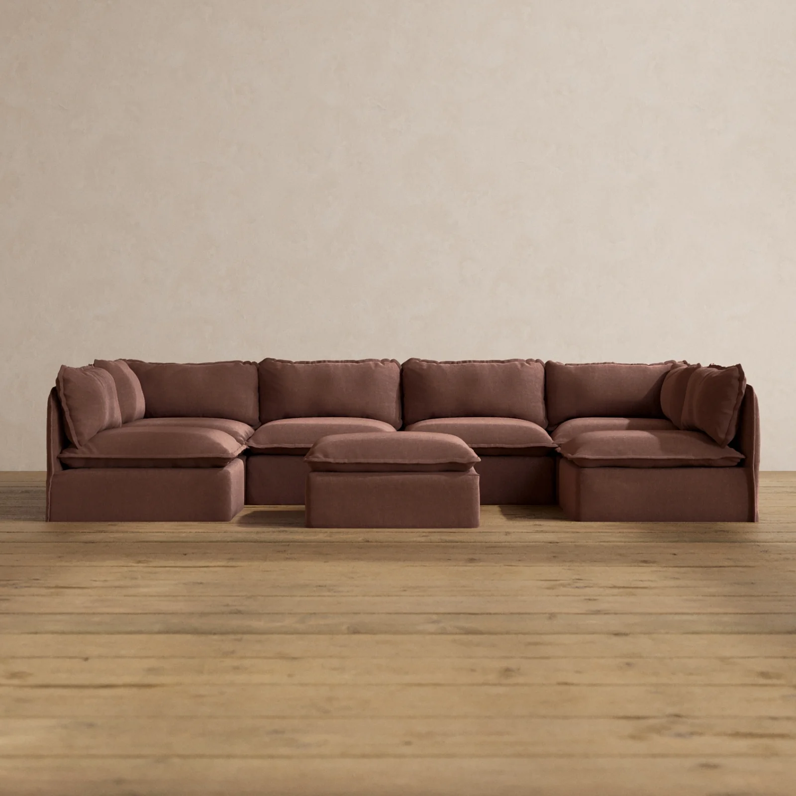 Slipcover Only - Modular Washable 6-Seater Open-Ends U-Sectional + Ottoman in Chestnut