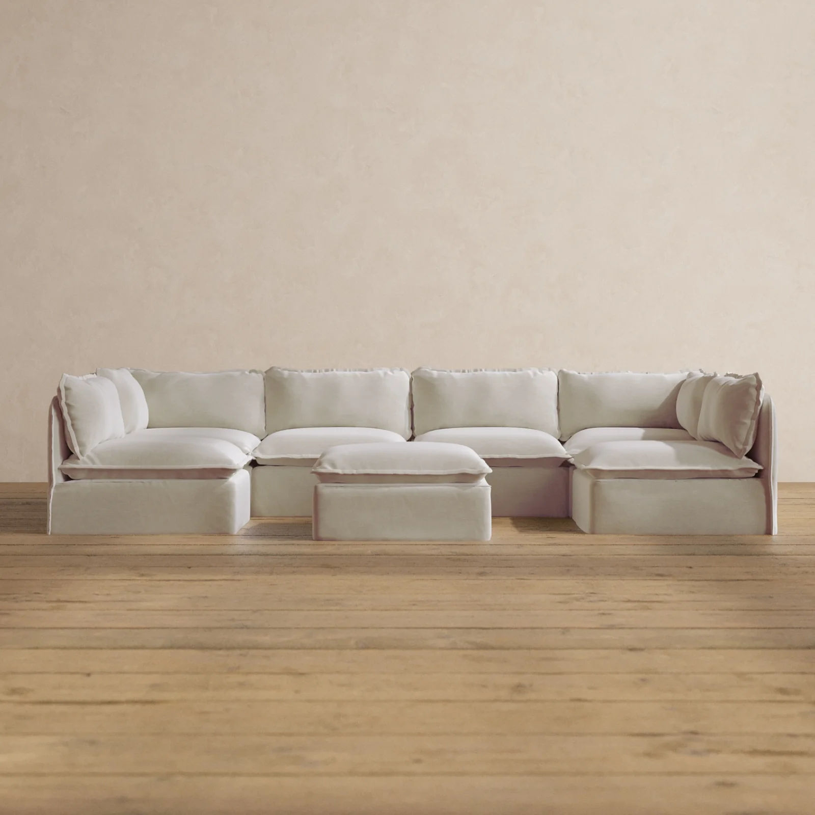 Slipcover Only - Modular Washable 6-Seater Open-Ends U-Sectional + Ottoman in Coco