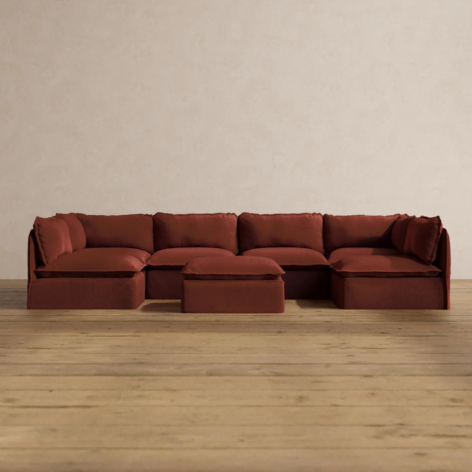 Slipcover Only - Modular Washable 6-Seater Open-Ends U-Sectional + Ottoman in Rust