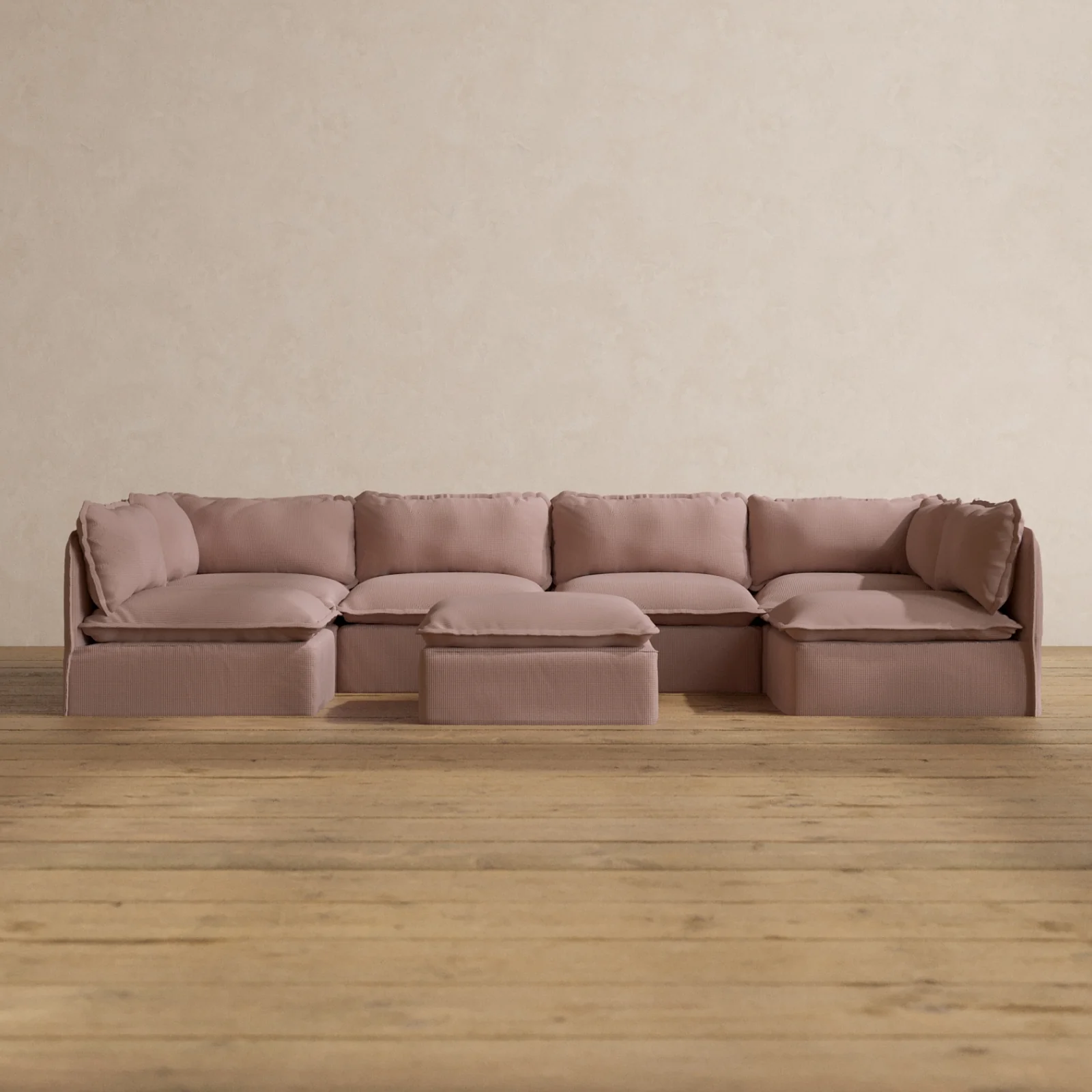 Slipcover Only - Modular Washable 6-Seater Open-Ends U-Sectional + Ottoman in Sakura