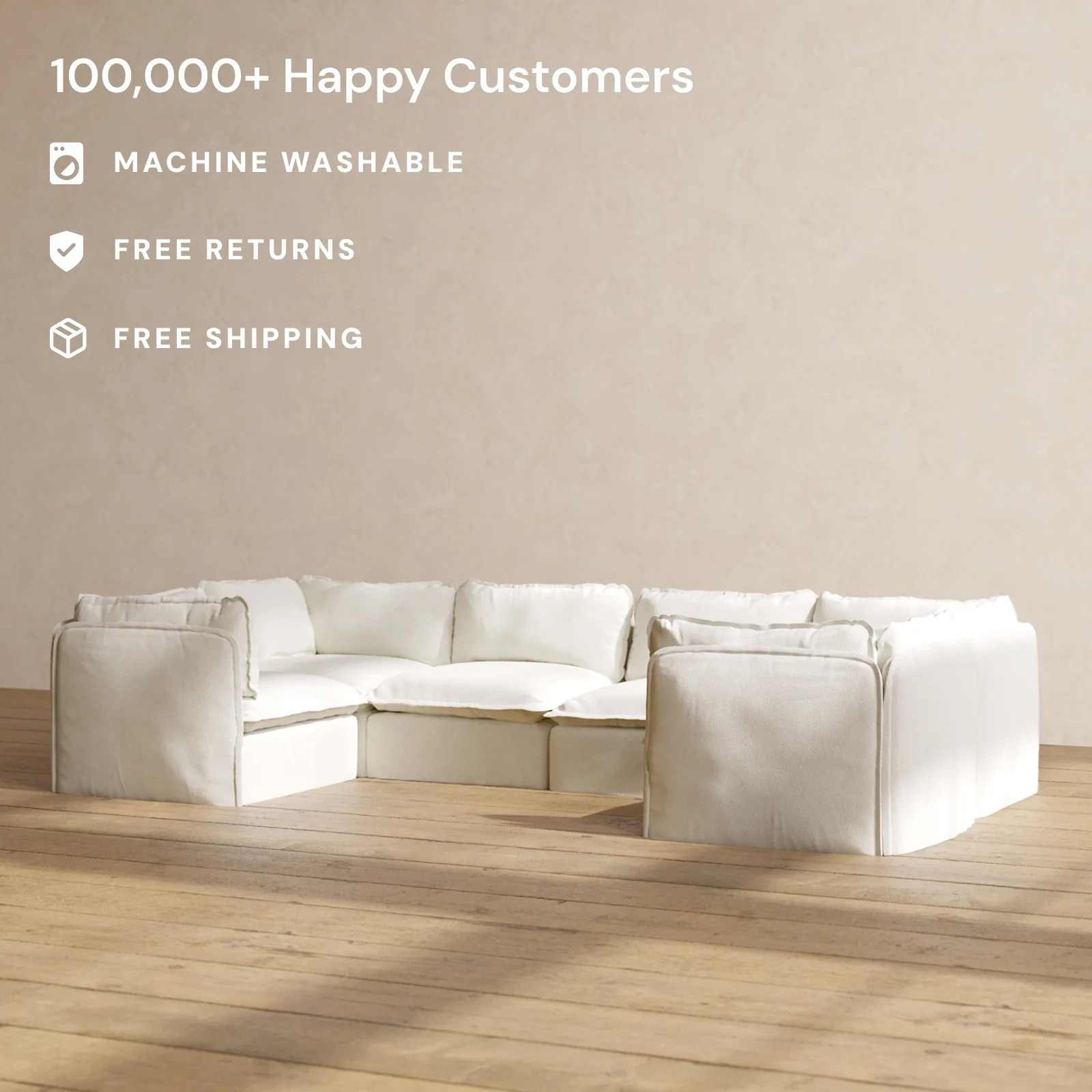 Slipcover Only - Modular Washable 6-Seater U-Sectional in Eggshell - Image 2