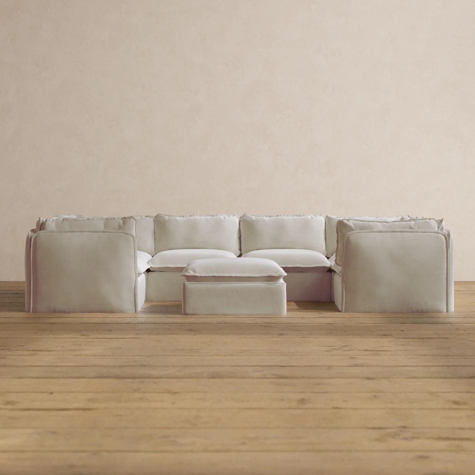 Slipcover Only - Modular Washable 6-Seater U-Sectional + Ottoman in Coco