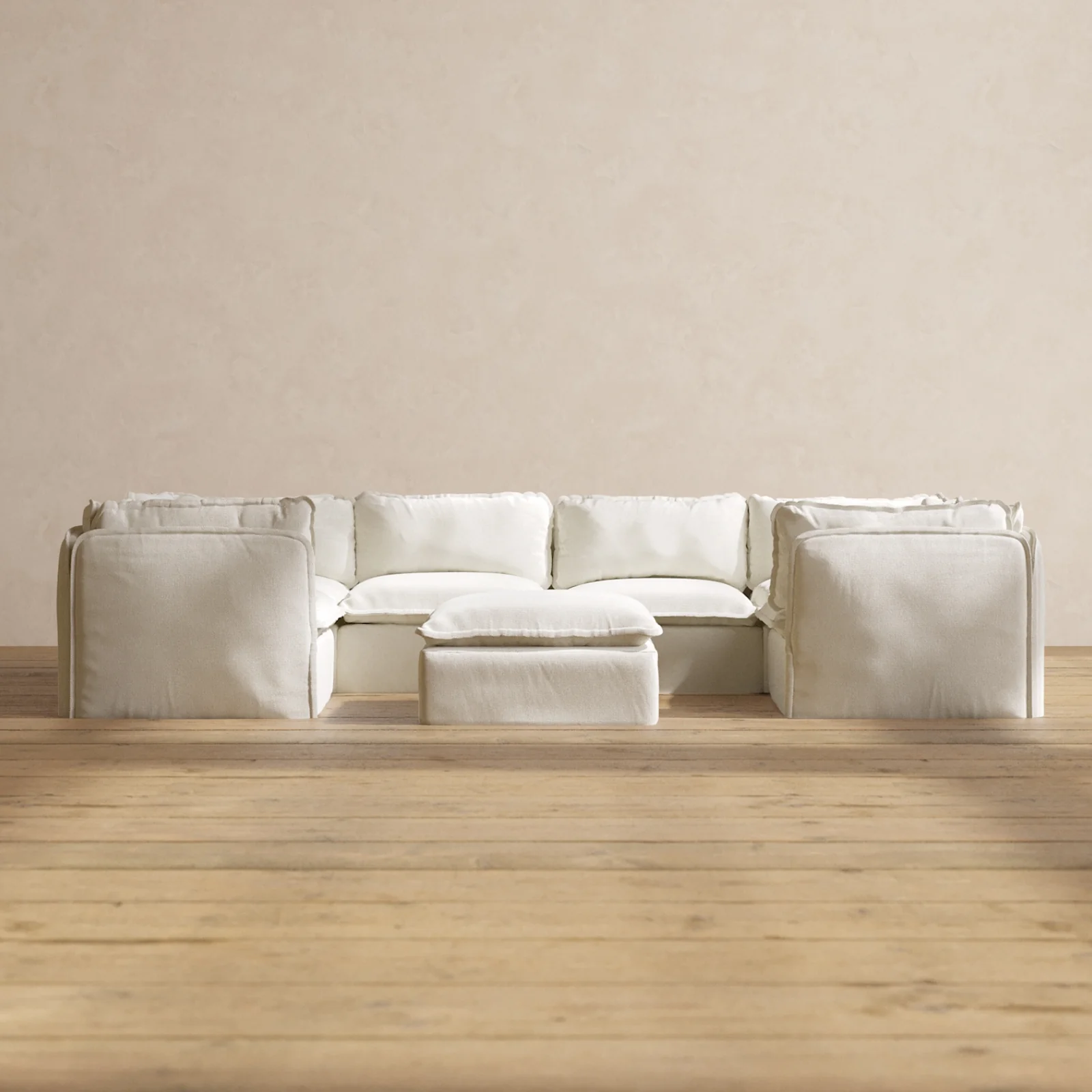 Slipcover Only - Modular Washable 6-Seater U-Sectional + Ottoman in Eggshell