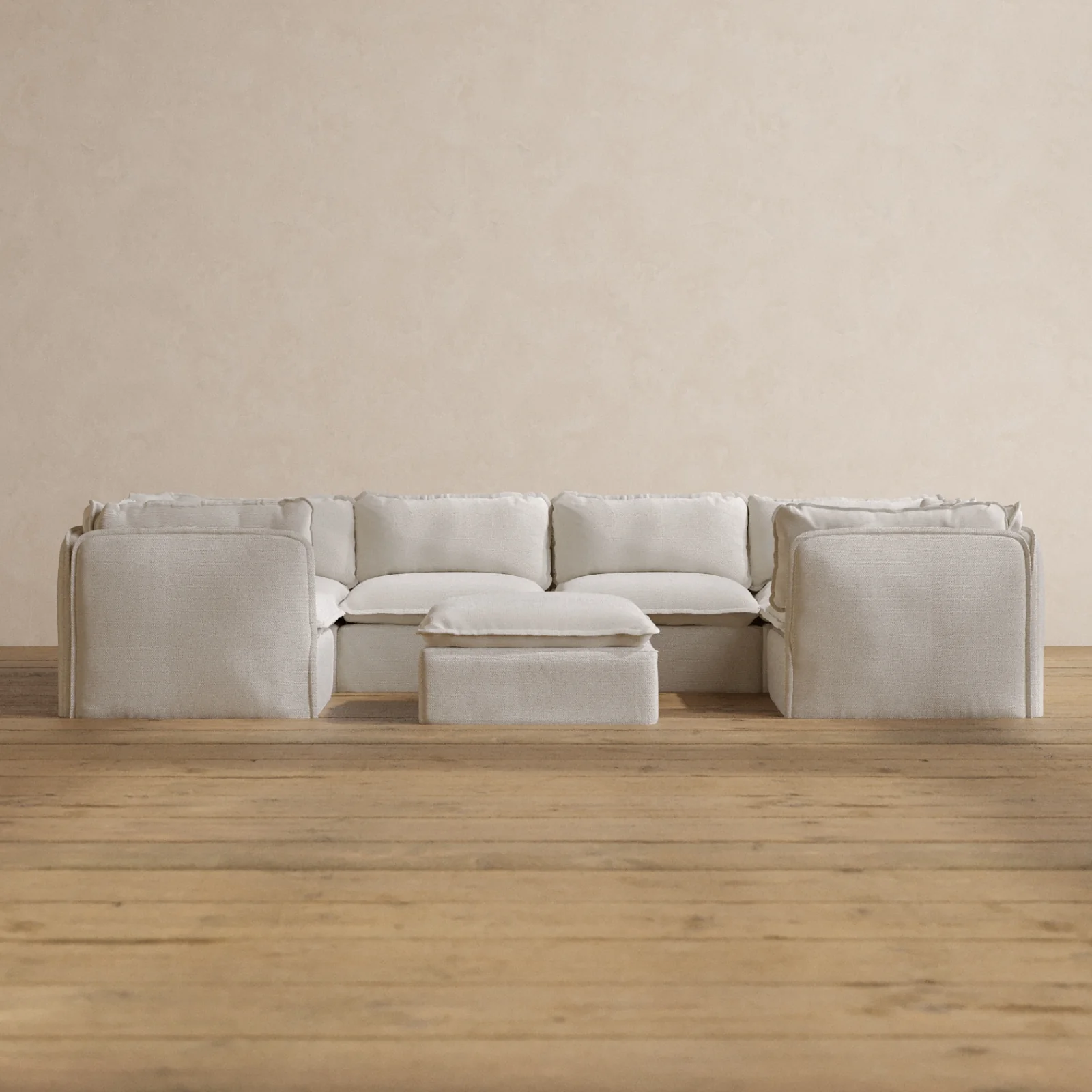 Slipcover Only - Modular Washable 6-Seater U-Sectional + Ottoman in Powder