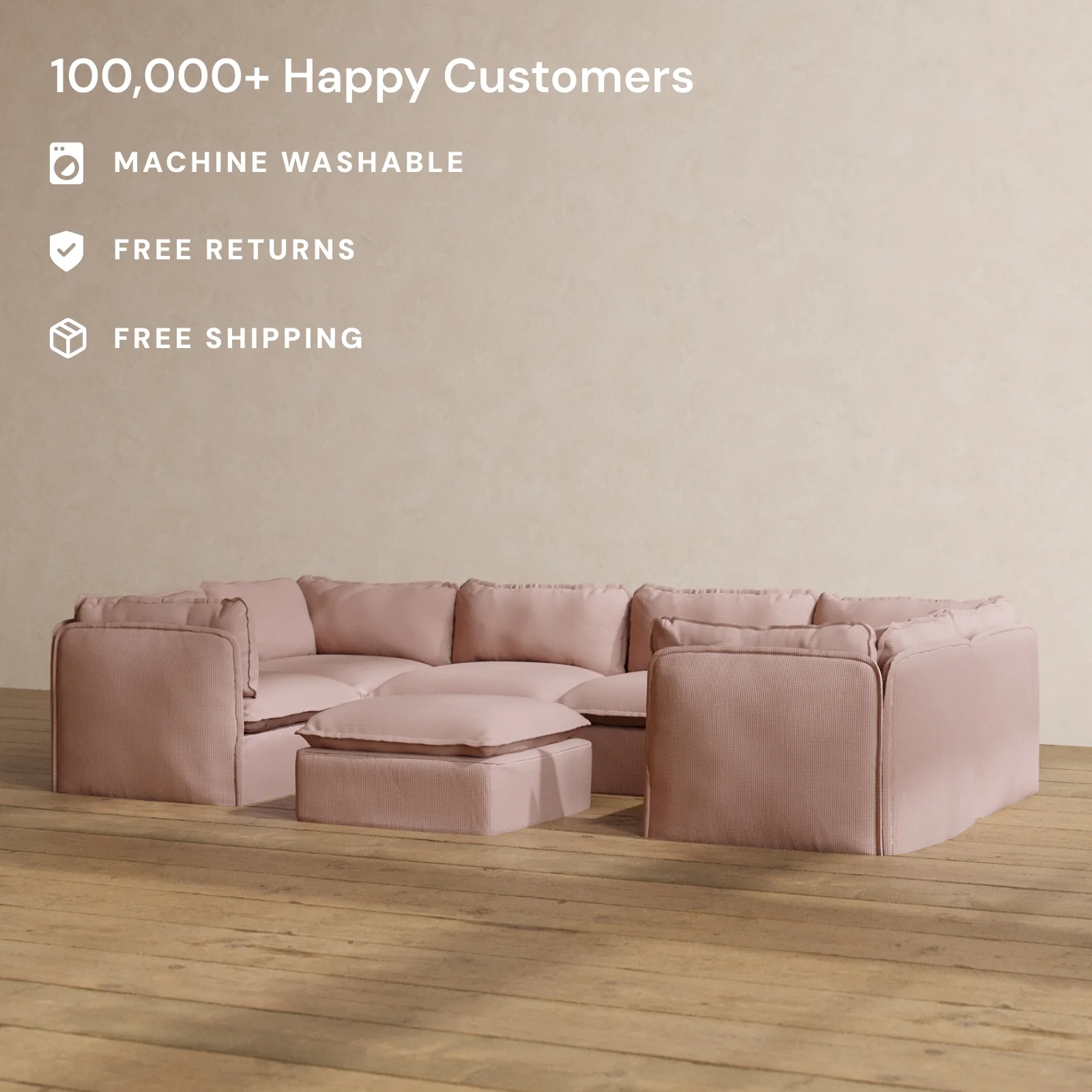 Slipcover Only - Modular Washable 6-Seater U-Sectional + Ottoman in Sakura - Image 2
