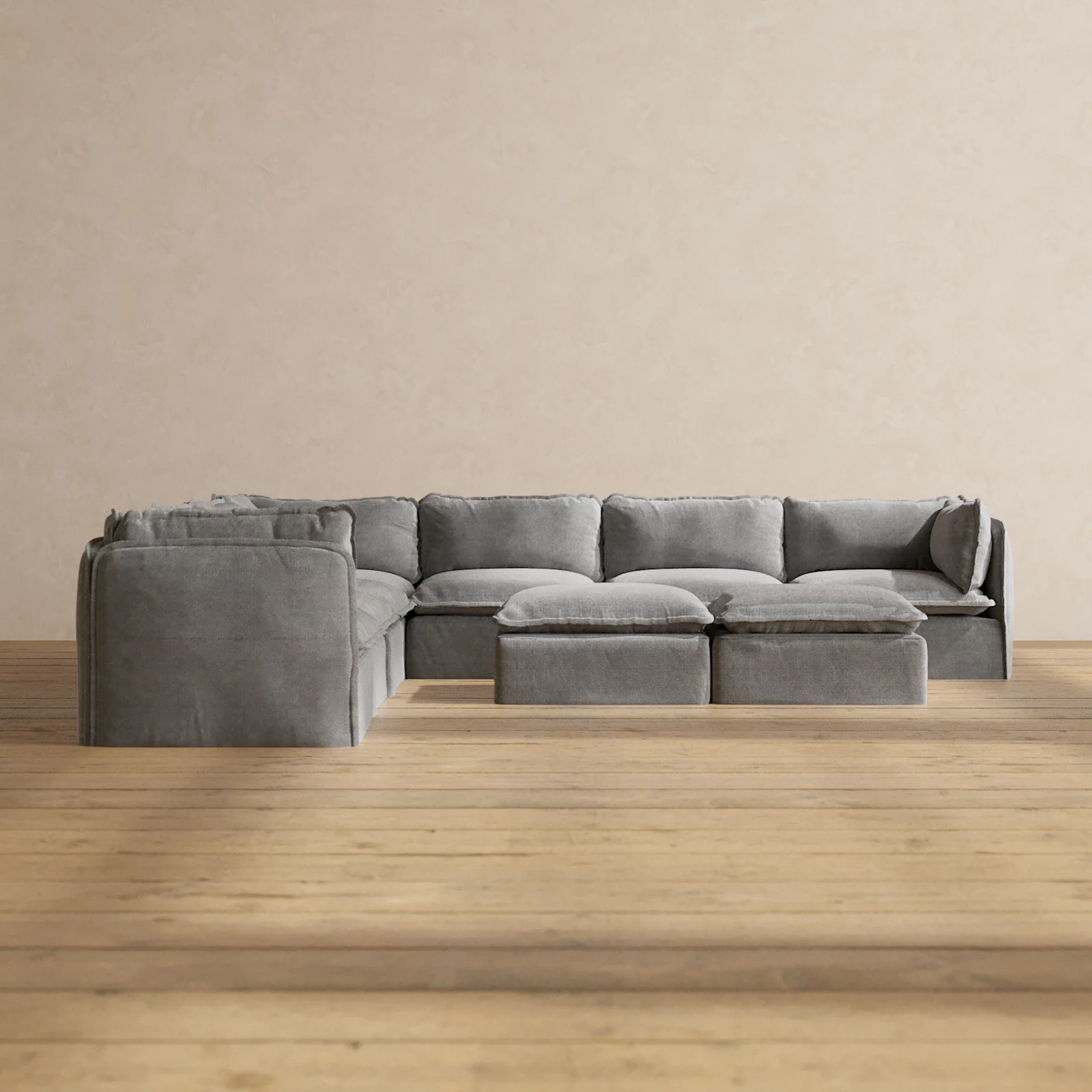 Slipcover Only - Modular Washable 7-Seater Corner Sectional + Bench Ottoman in Ash