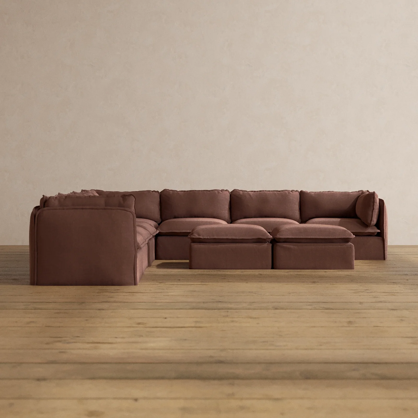 Slipcover Only - Modular Washable 7-Seater Corner Sectional + Bench Ottoman in Chestnut