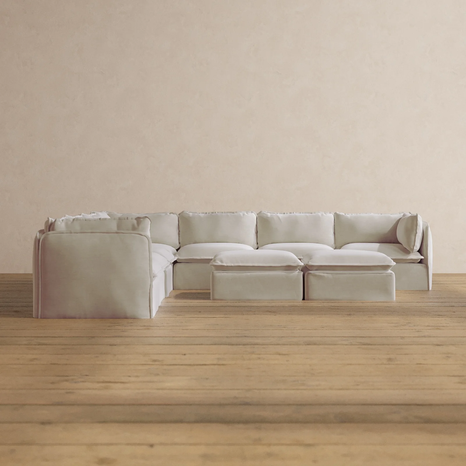 Slipcover Only - Modular Washable 7-Seater Corner Sectional + Bench Ottoman in Coco