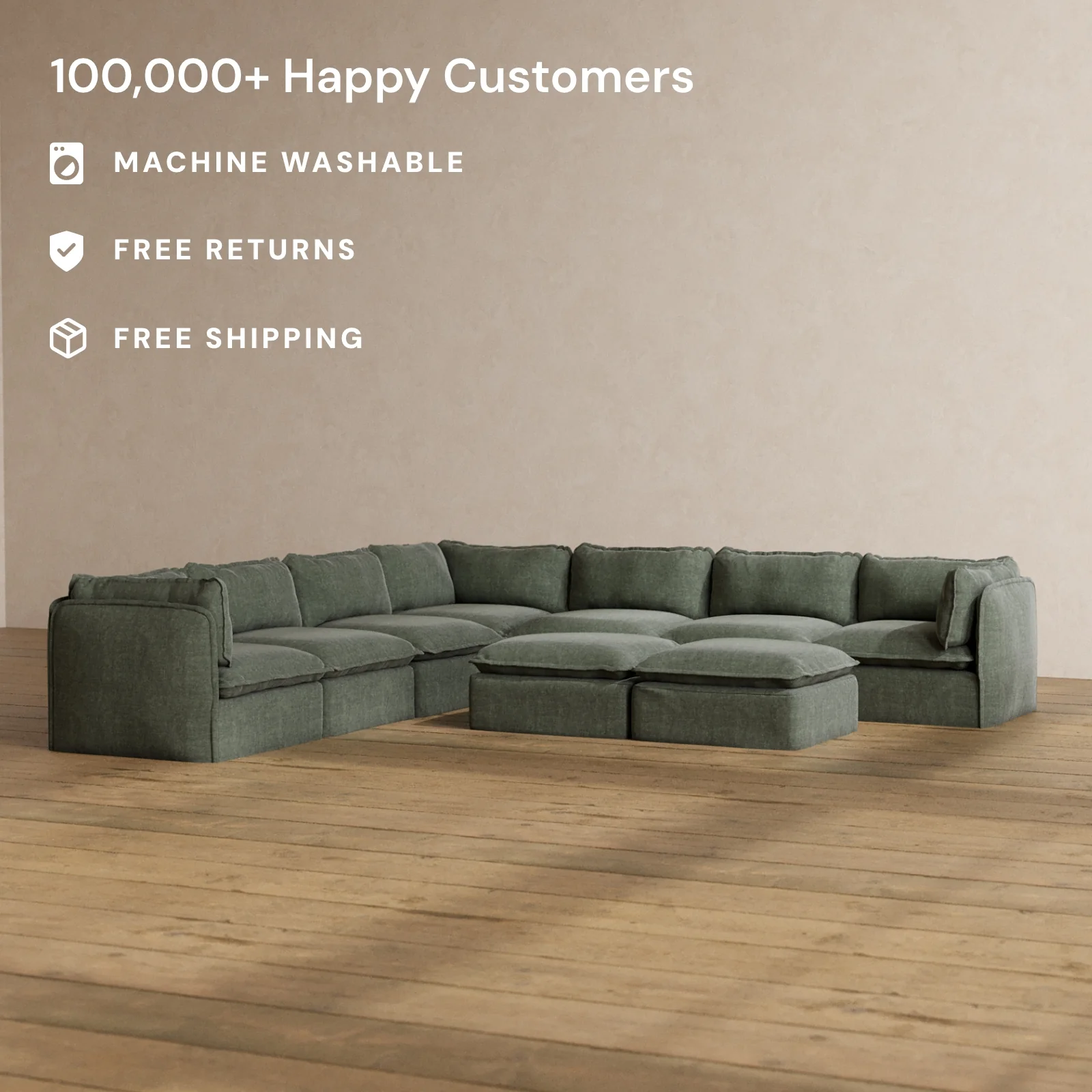 Slipcover Only - Modular Washable 7-Seater Corner Sectional + Bench Ottoman in Willow - Image 2