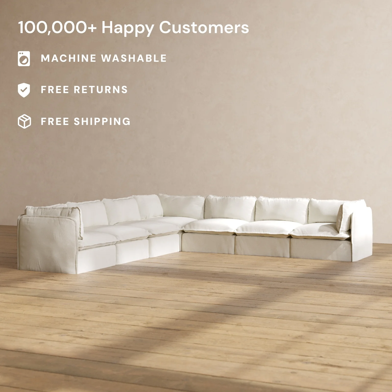 Slipcover Only - Modular Washable 7-Seater Corner Sectional in Eggshell - Image 2