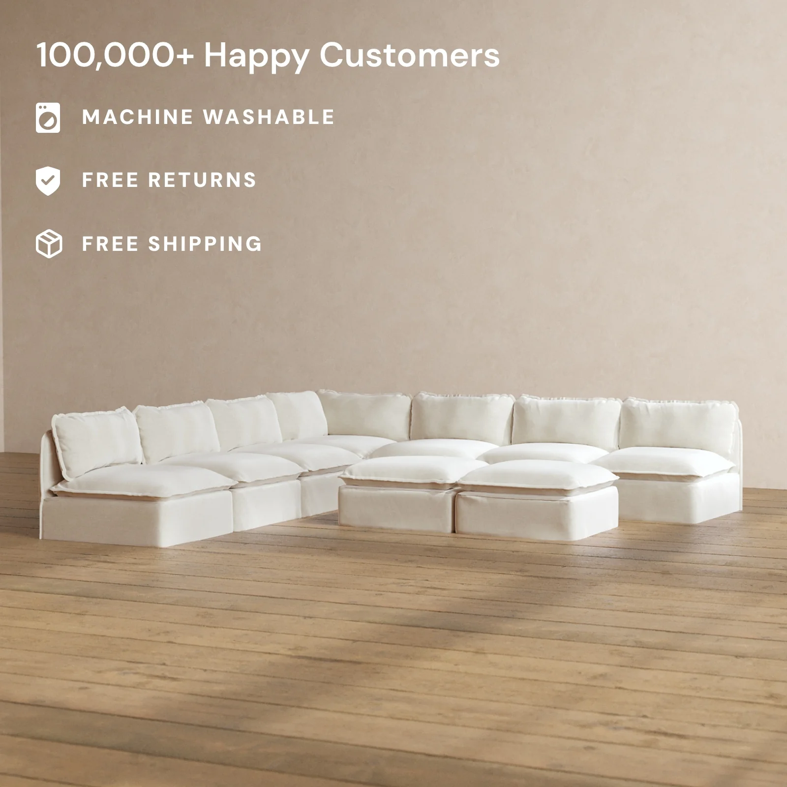 Slipcover Only - Modular Washable 7-Seater Open-Ends Corner Sectional + Bench Ottoman in Coco - Image 2