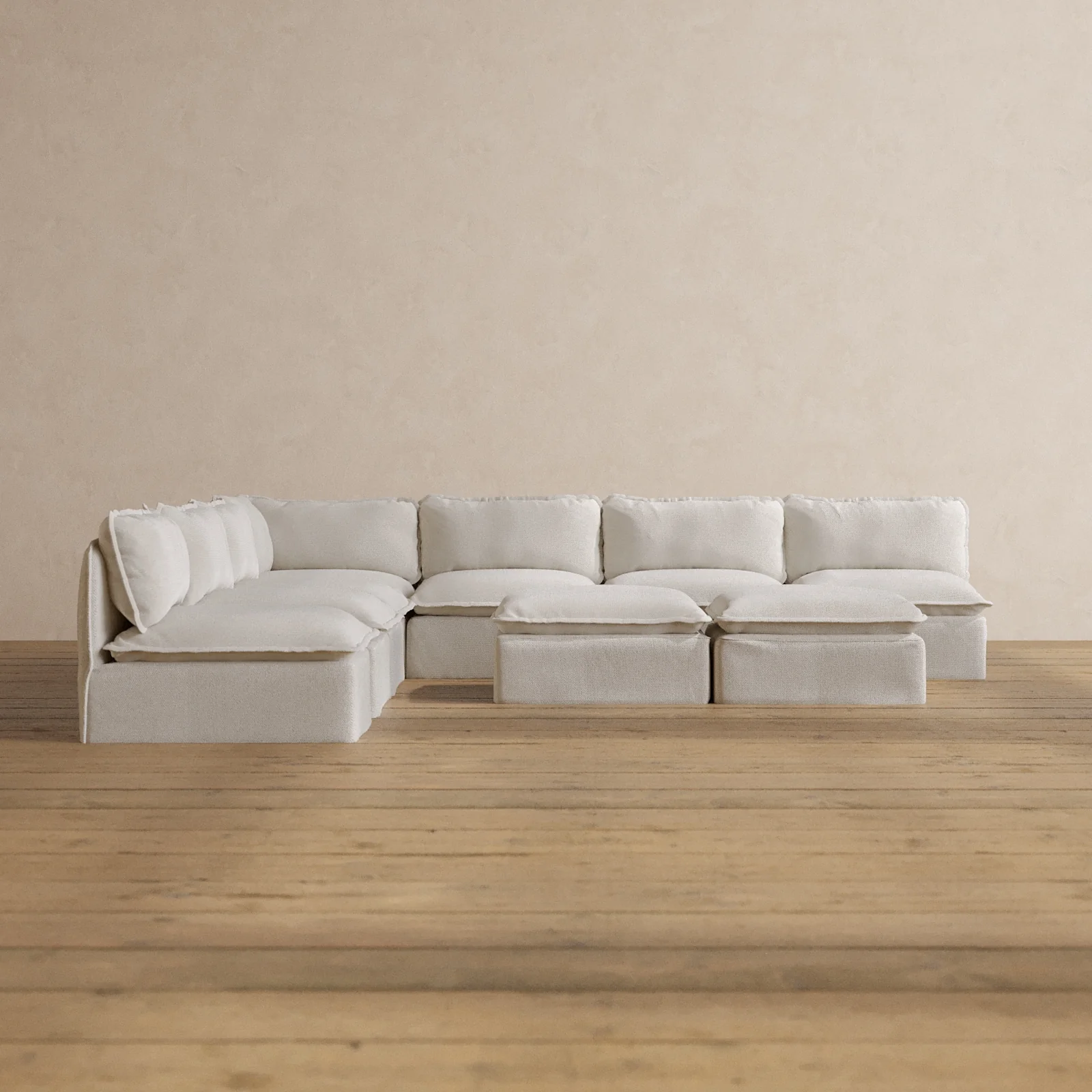 Slipcover Only - Modular Washable 7-Seater Open-Ends Corner Sectional + Bench Ottoman in Powder