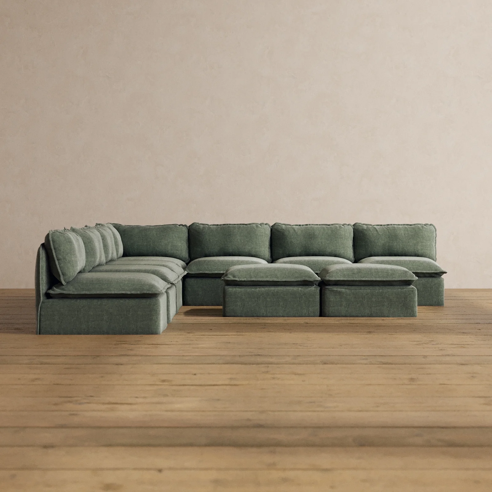 Slipcover Only - Modular Washable 7-Seater Open-Ends Corner Sectional + Bench Ottoman in Willow