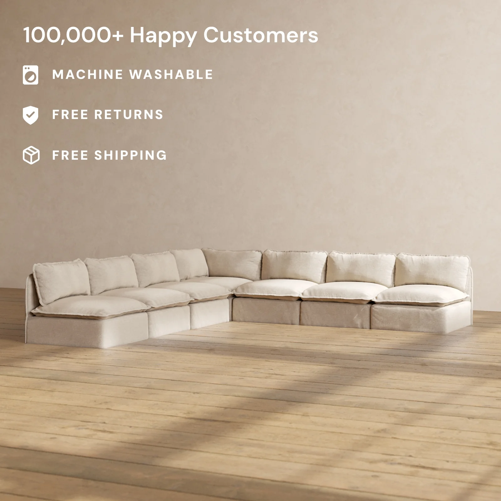 Slipcover Only - Modular Washable 7-Seater Open-Ends Corner Sectional in Oat - Image 2