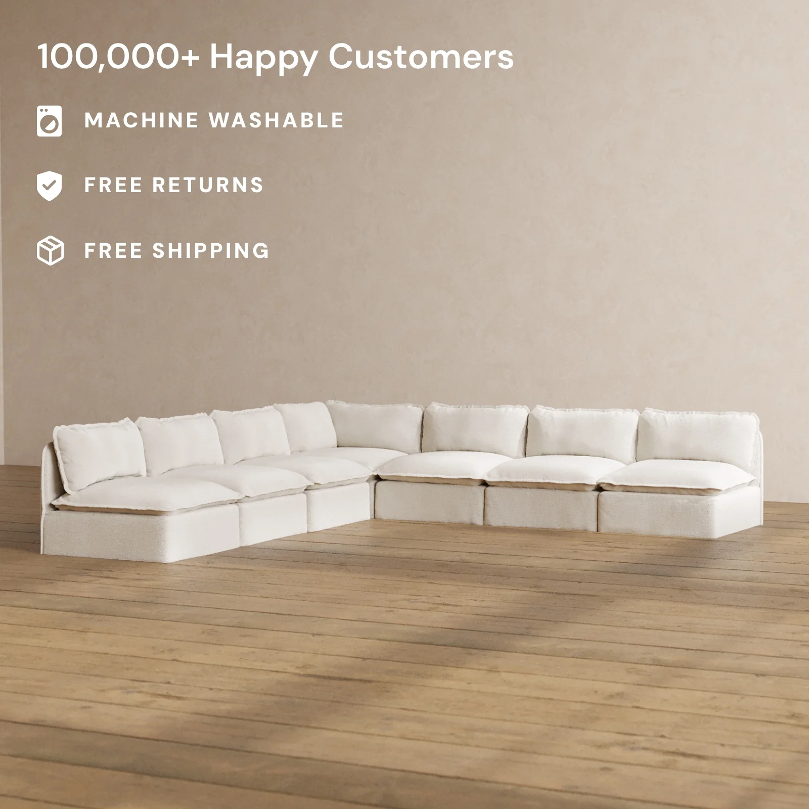 Slipcover Only - Modular Washable 7-Seater Open-Ends Corner Sectional in Powder - Image 2