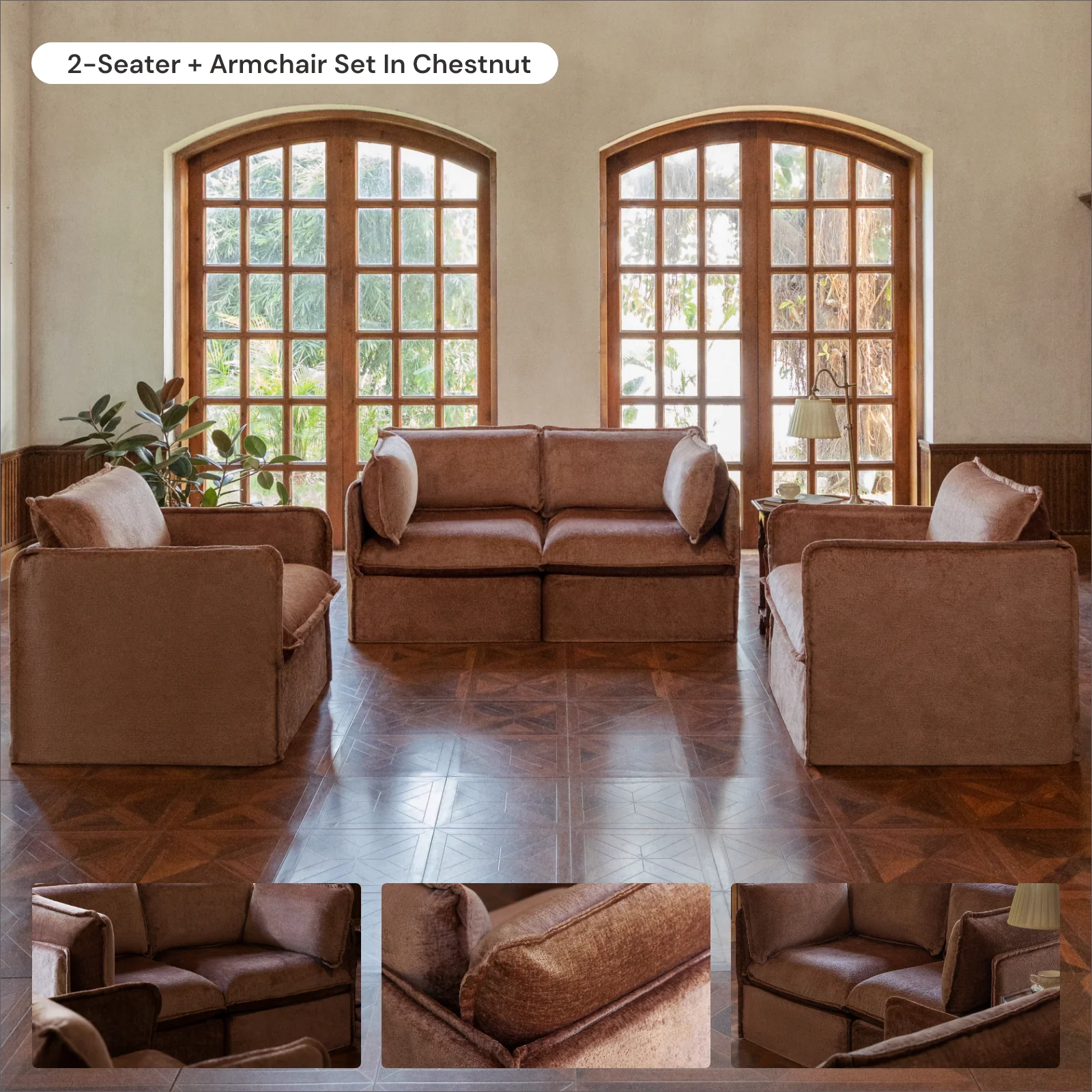 Slipcover Only - Modular Washable 7-Seater Open-Ends U-Sectional + Bench Ottoman in Chestnut - Image 6