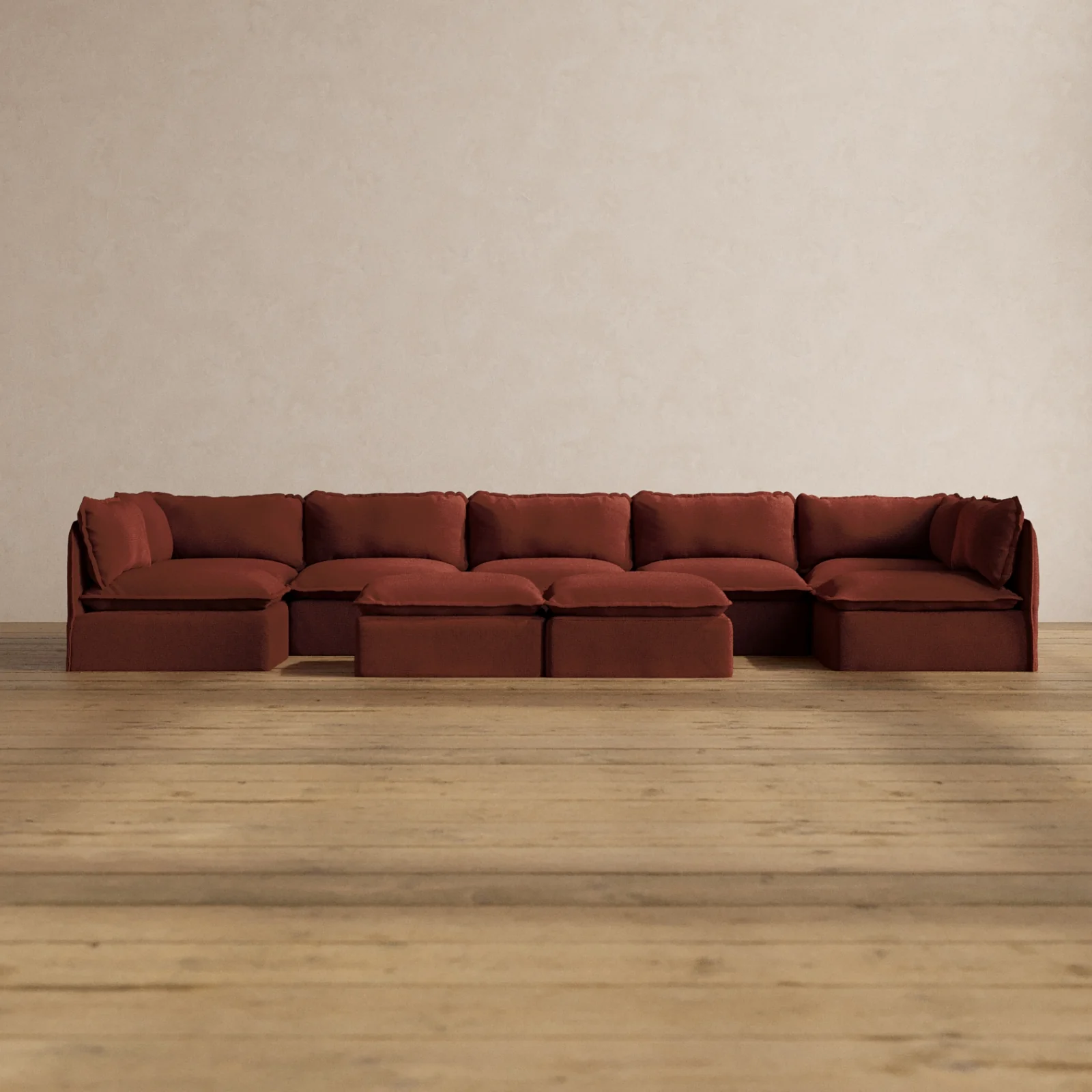 Slipcover Only - Modular Washable 7-Seater Open-Ends U-Sectional + Bench Ottoman in Rust