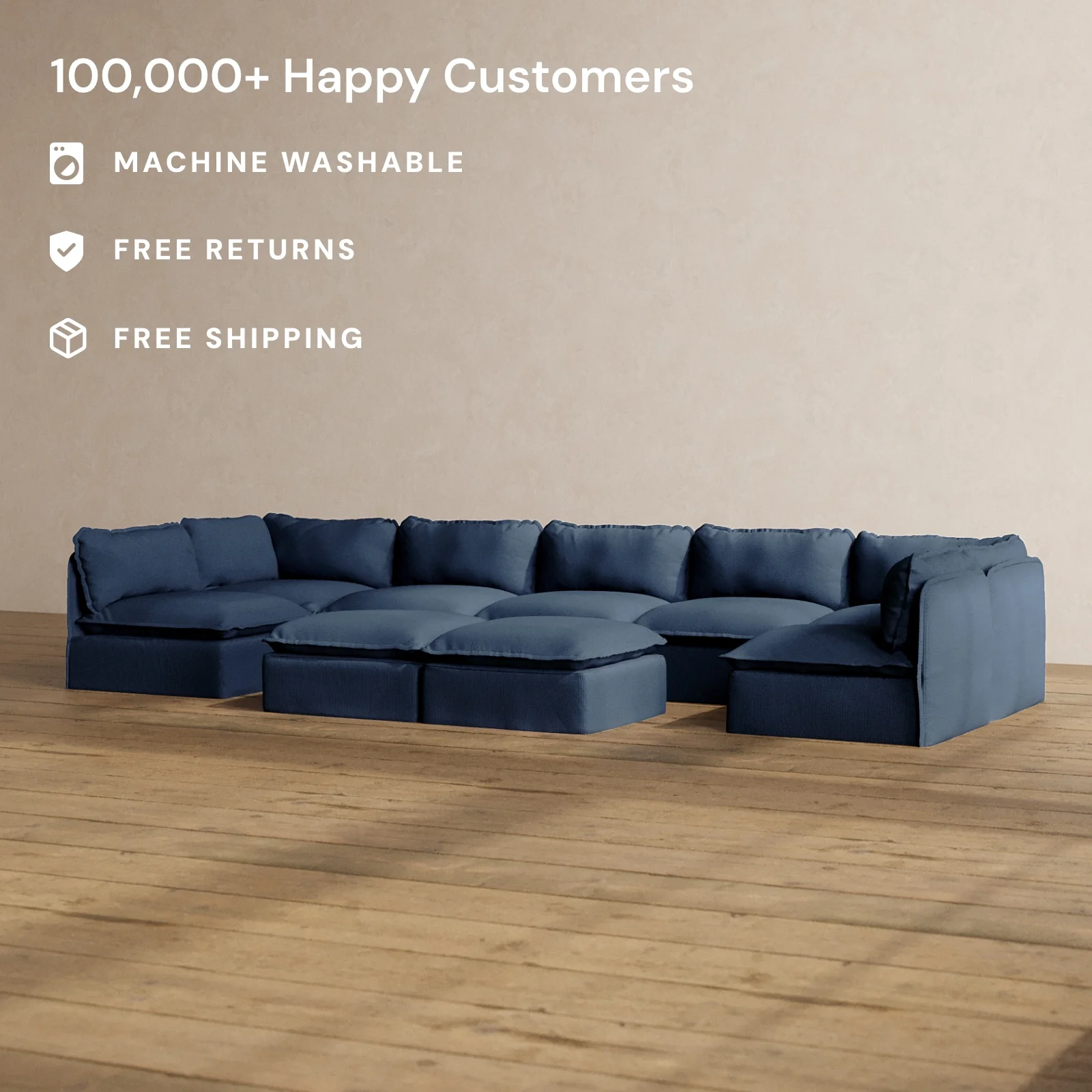 Slipcover Only - Modular Washable 7-Seater Open-Ends U-Sectional + Bench Ottoman in Sumi - Image 2