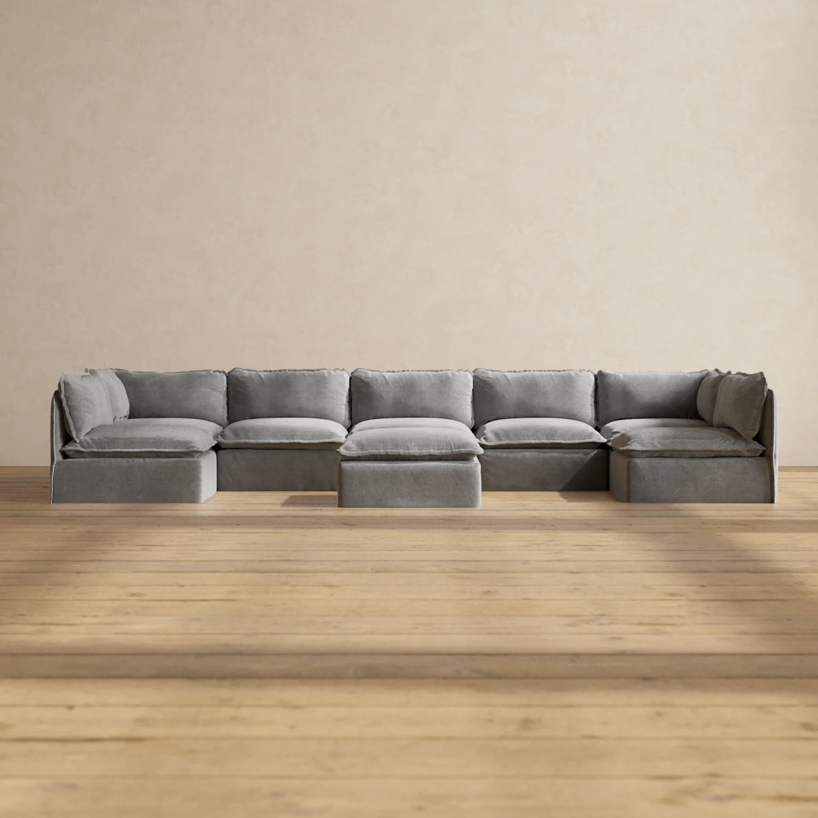 Slipcover Only - Modular Washable 7-Seater Open-Ends U-Sectional + Ottoman in Ash