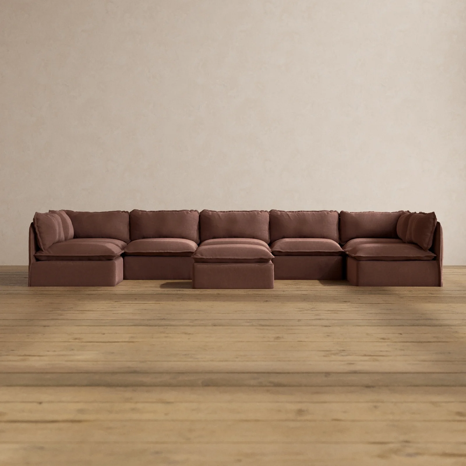 Slipcover Only - Modular Washable 7-Seater Open-Ends U-Sectional + Ottoman in Chestnut