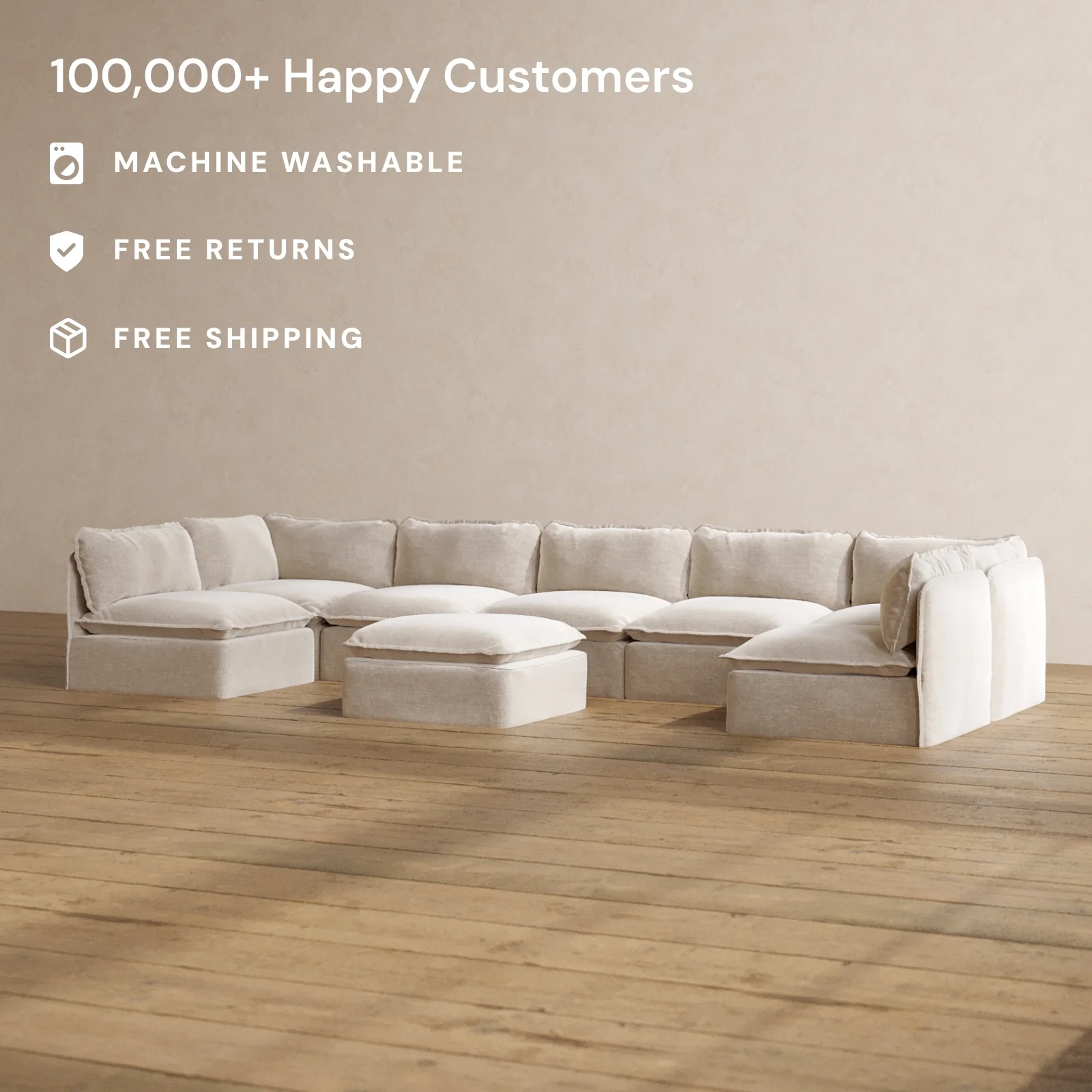 Slipcover Only - Modular Washable 7-Seater Open-Ends U-Sectional + Ottoman in Mist - Image 2