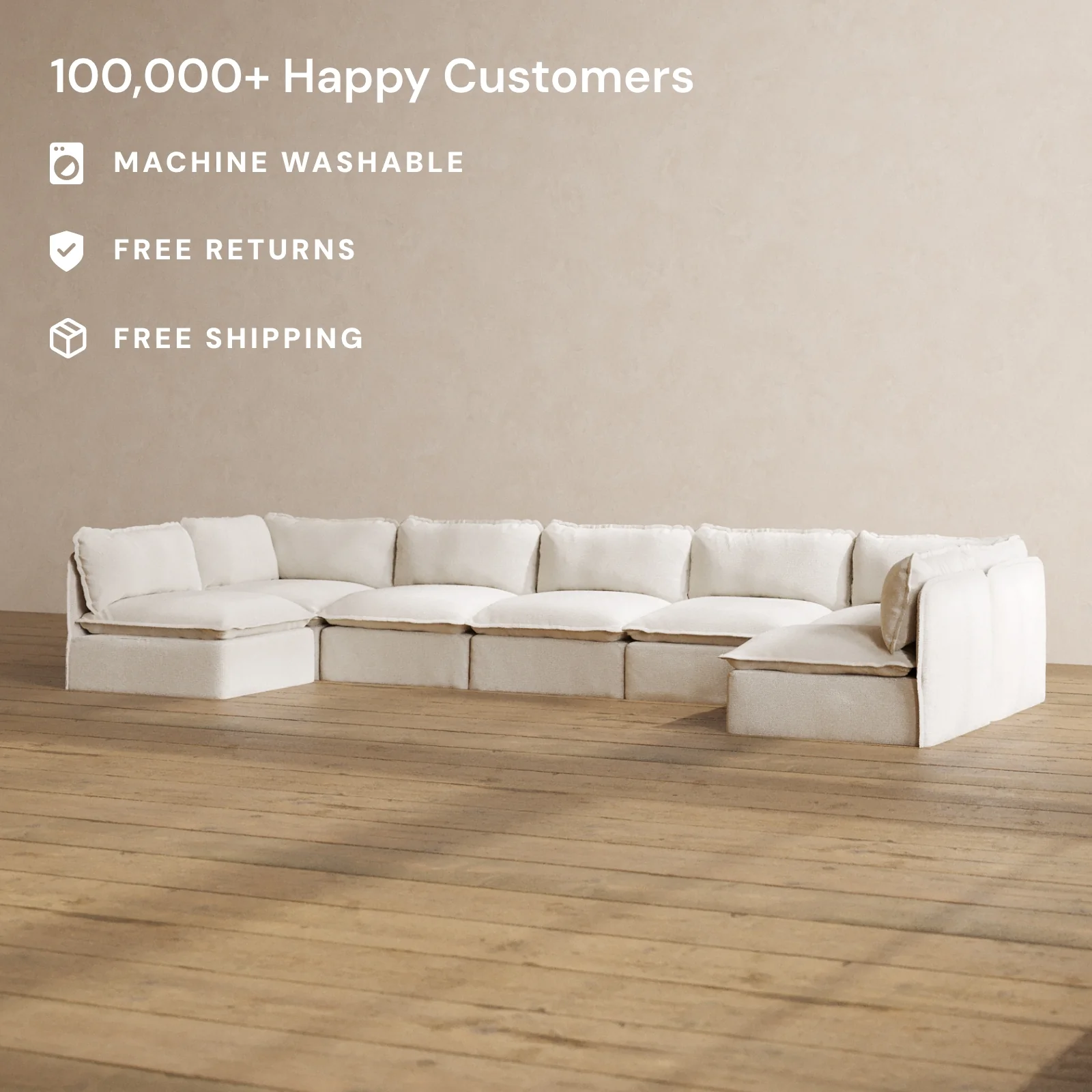 Slipcover Only - Modular Washable 7-Seater Open-Ends U-Sectional in Powder - Image 2