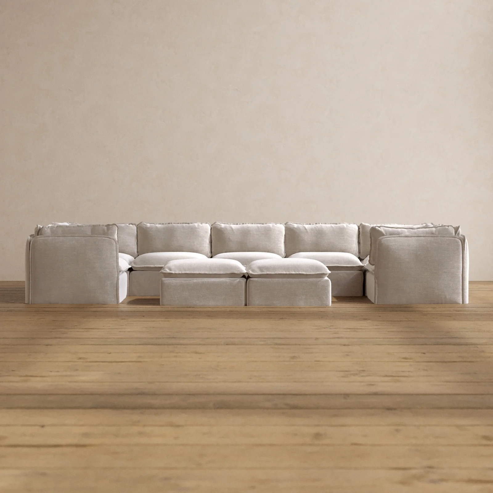 Slipcover Only - Modular Washable 7-Seater U-Sectional + Bench Ottoman in Mist